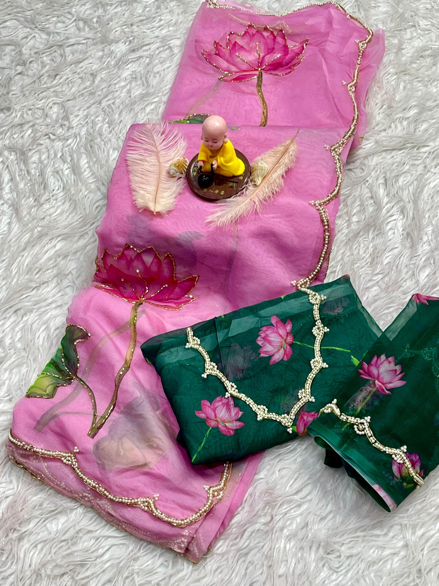 Elegant Tabby Organza Saree with Digital Print & Intricate Khatli Embroidery – 5.5 Meters with Designer Blouse