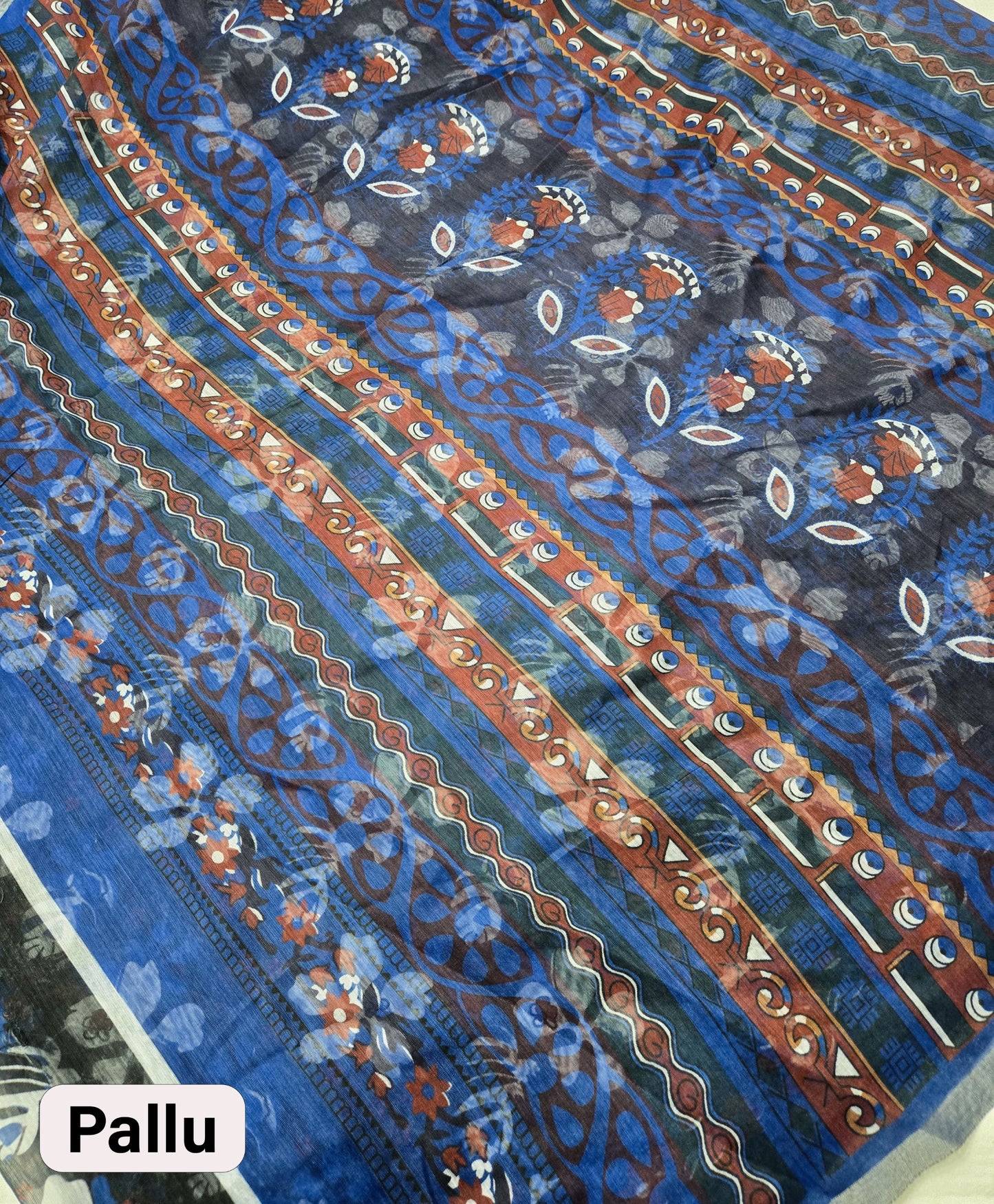 Black Indigo Chanderi Silk Saree with Gold Border & Digital Print | Elegant Festive Wear with Matching Blouse