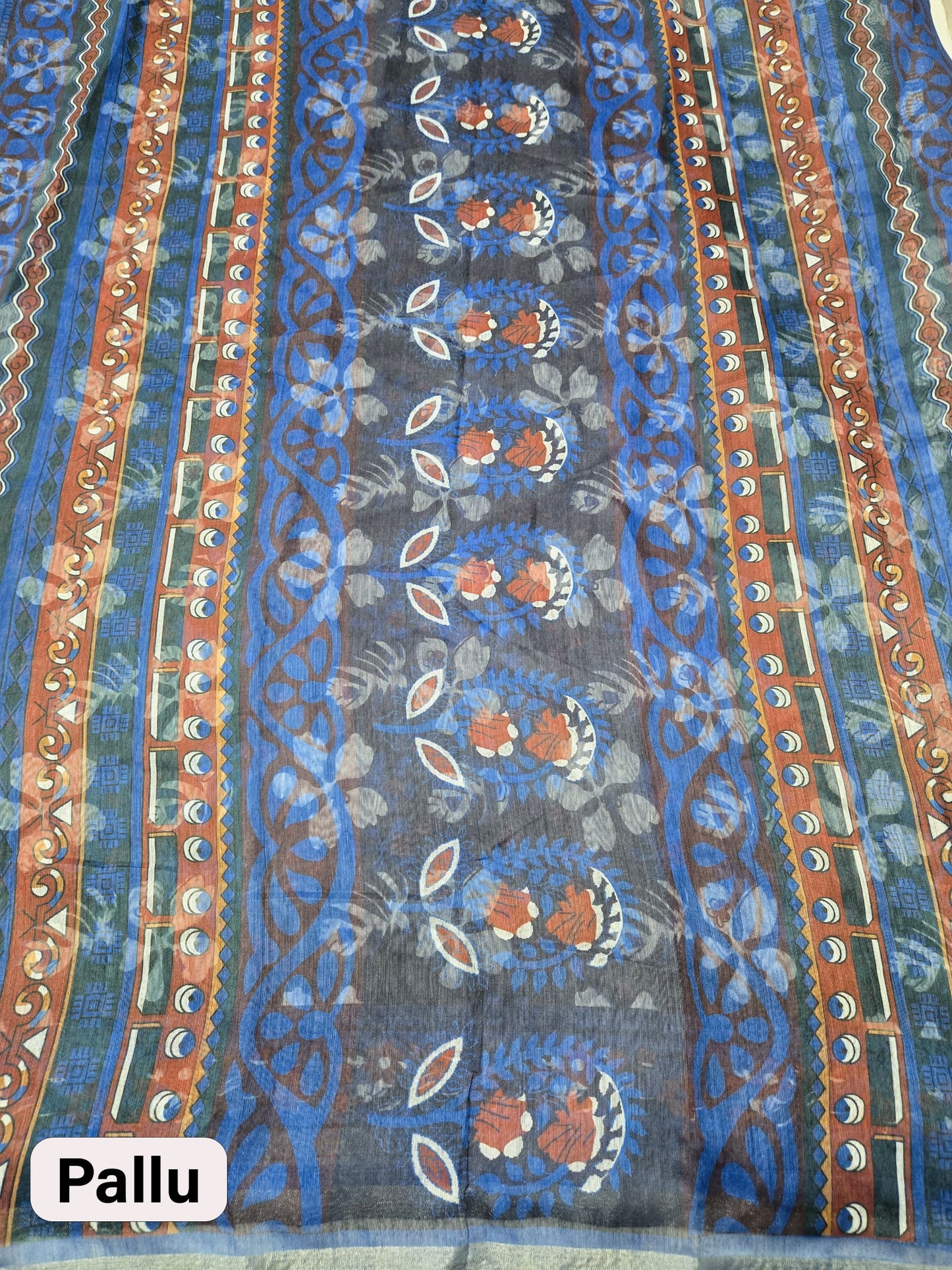 Black Indigo Chanderi Silk Saree with Gold Border & Digital Print | Elegant Festive Wear with Matching Blouse