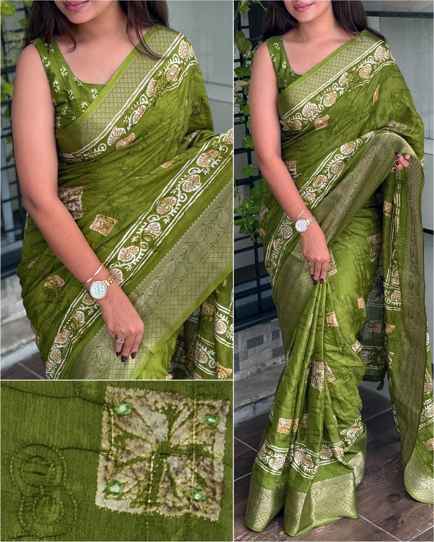 Muslin Cotton Shibori Saree with Mirror & Gota Patti Work | Zari Jacquard Border & Tassel Pallu β 6.3 Meters