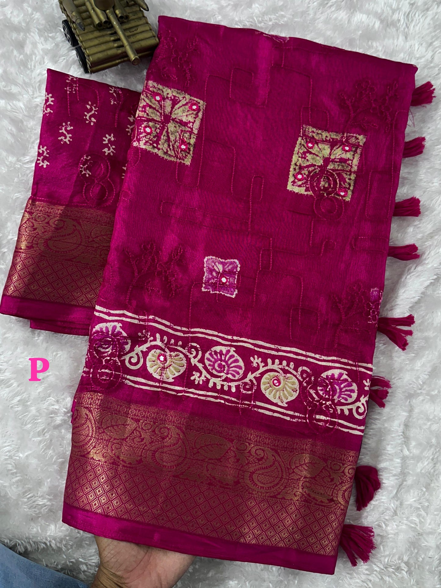Muslin Cotton Shibori Saree with Mirror & Gota Patti Work | Zari Jacquard Border & Tassel Pallu β 6.3 Meters
