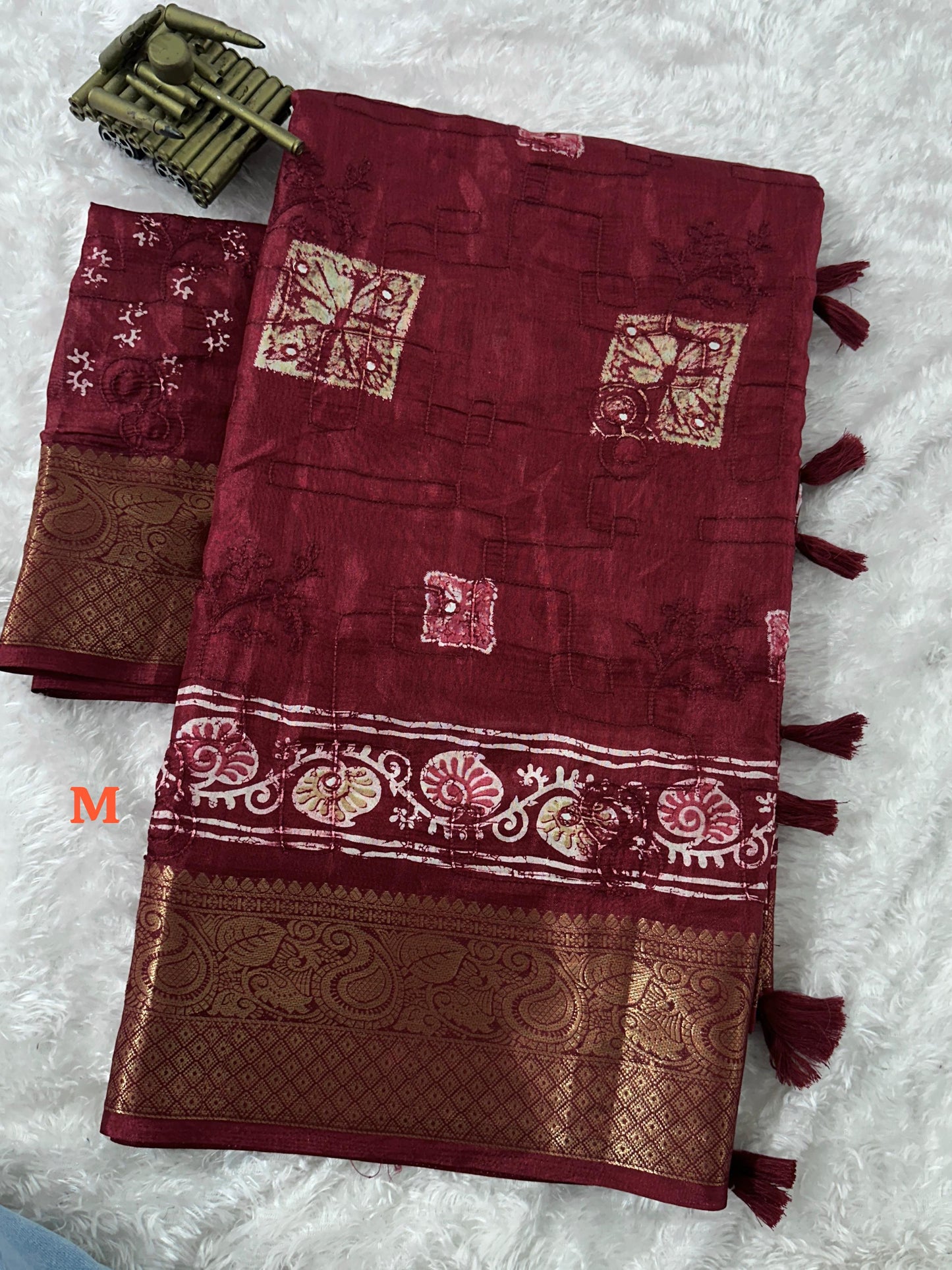 Muslin Cotton Shibori Saree with Mirror & Gota Patti Work | Zari Jacquard Border & Tassel Pallu β 6.3 Meters