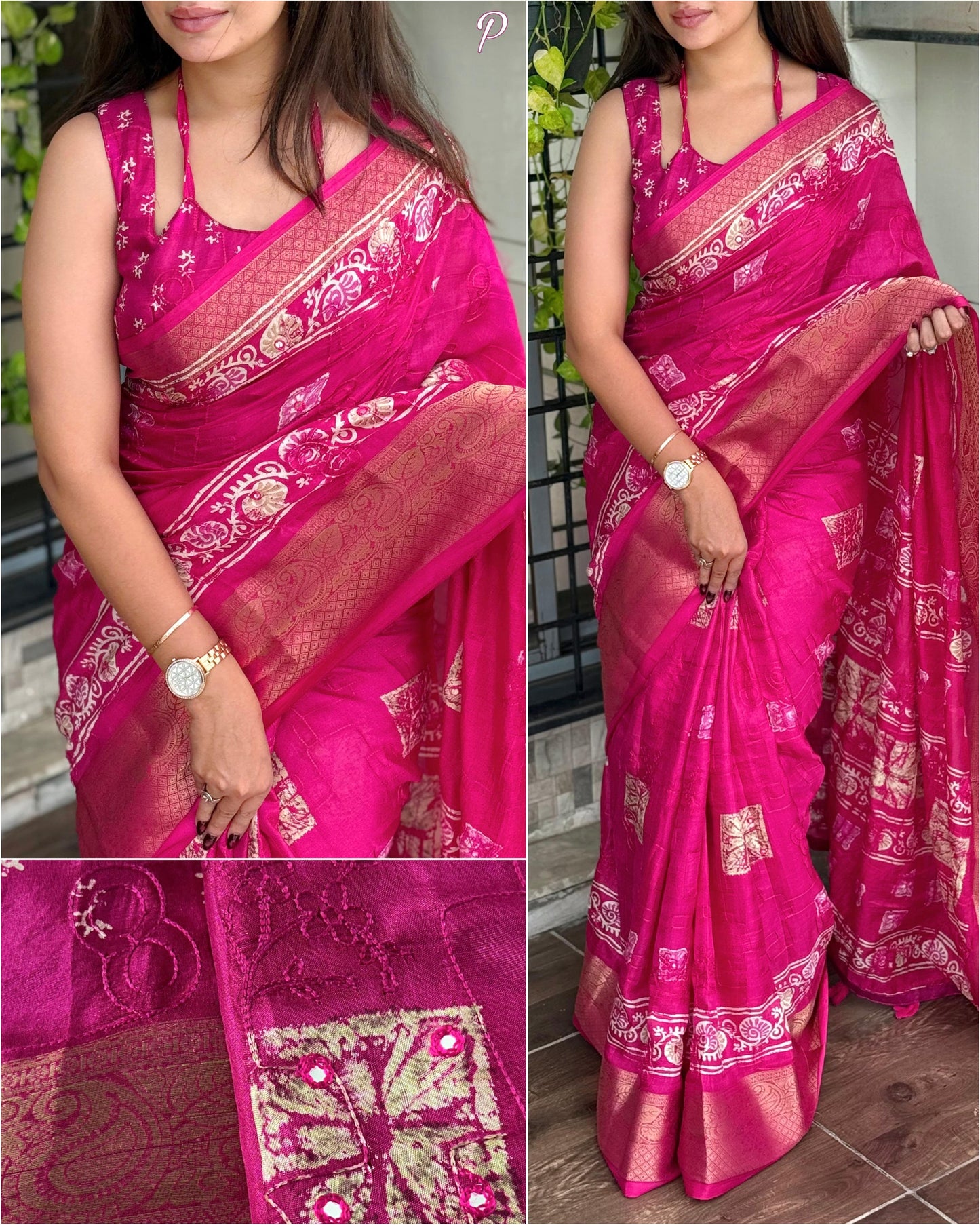 Muslin Cotton Shibori Saree with Mirror & Gota Patti Work | Zari Jacquard Border & Tassel Pallu β 6.3 Meters