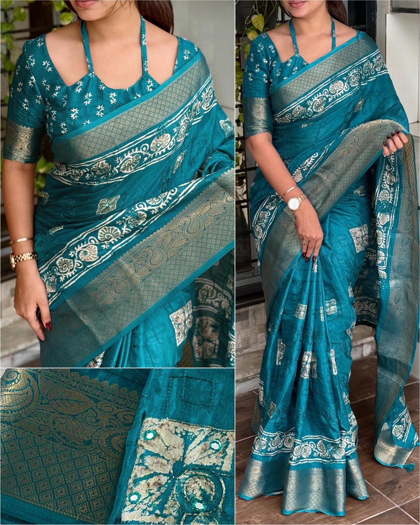 Muslin Cotton Shibori Saree with Mirror & Gota Patti Work | Zari Jacquard Border & Tassel Pallu β 6.3 Meters