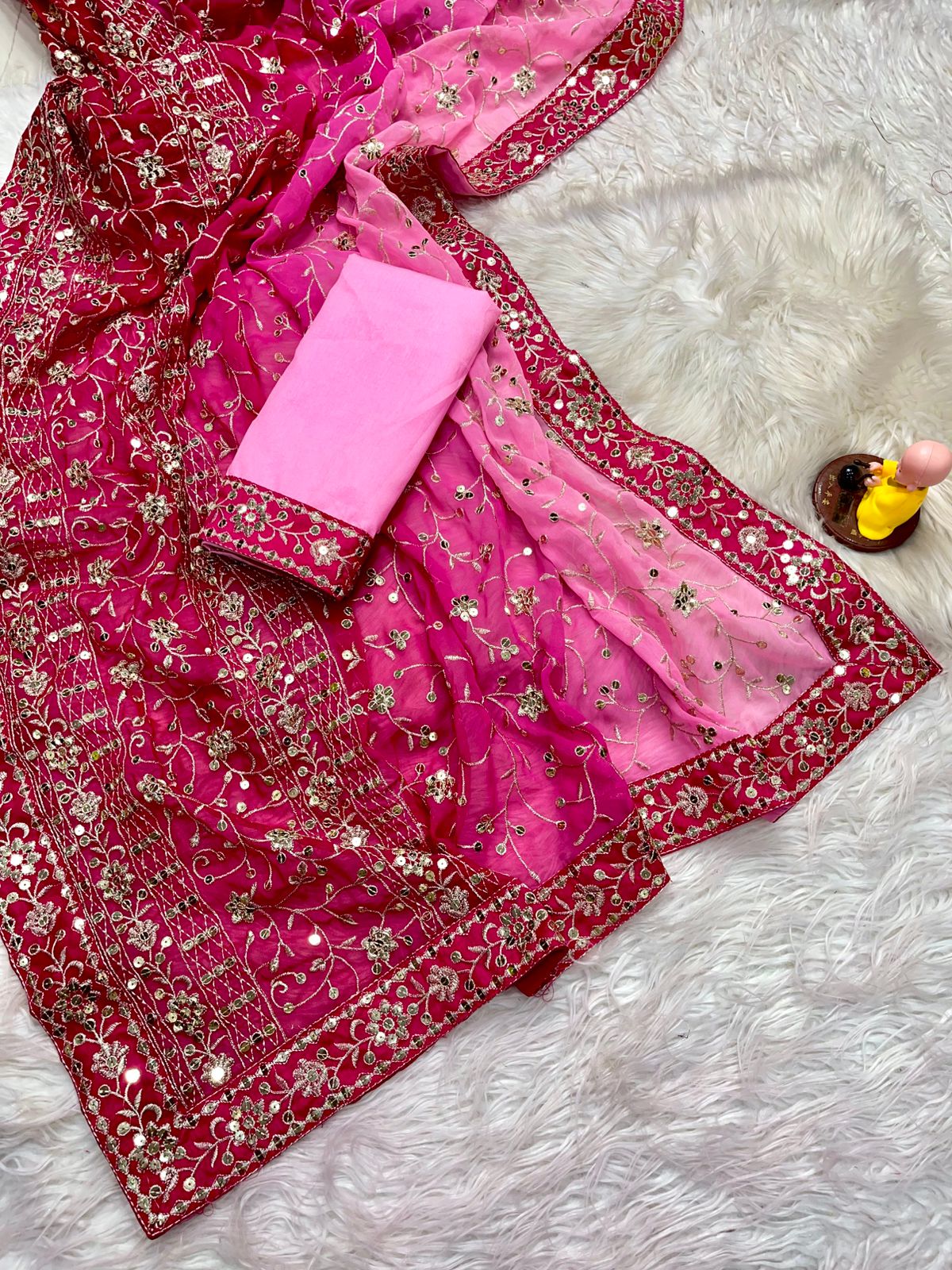 Virat Sarees – Soft Georgette Saree with 7mm Sequin & Thread Embroidery | Heavy Mono Banglory Embroidered Blouse