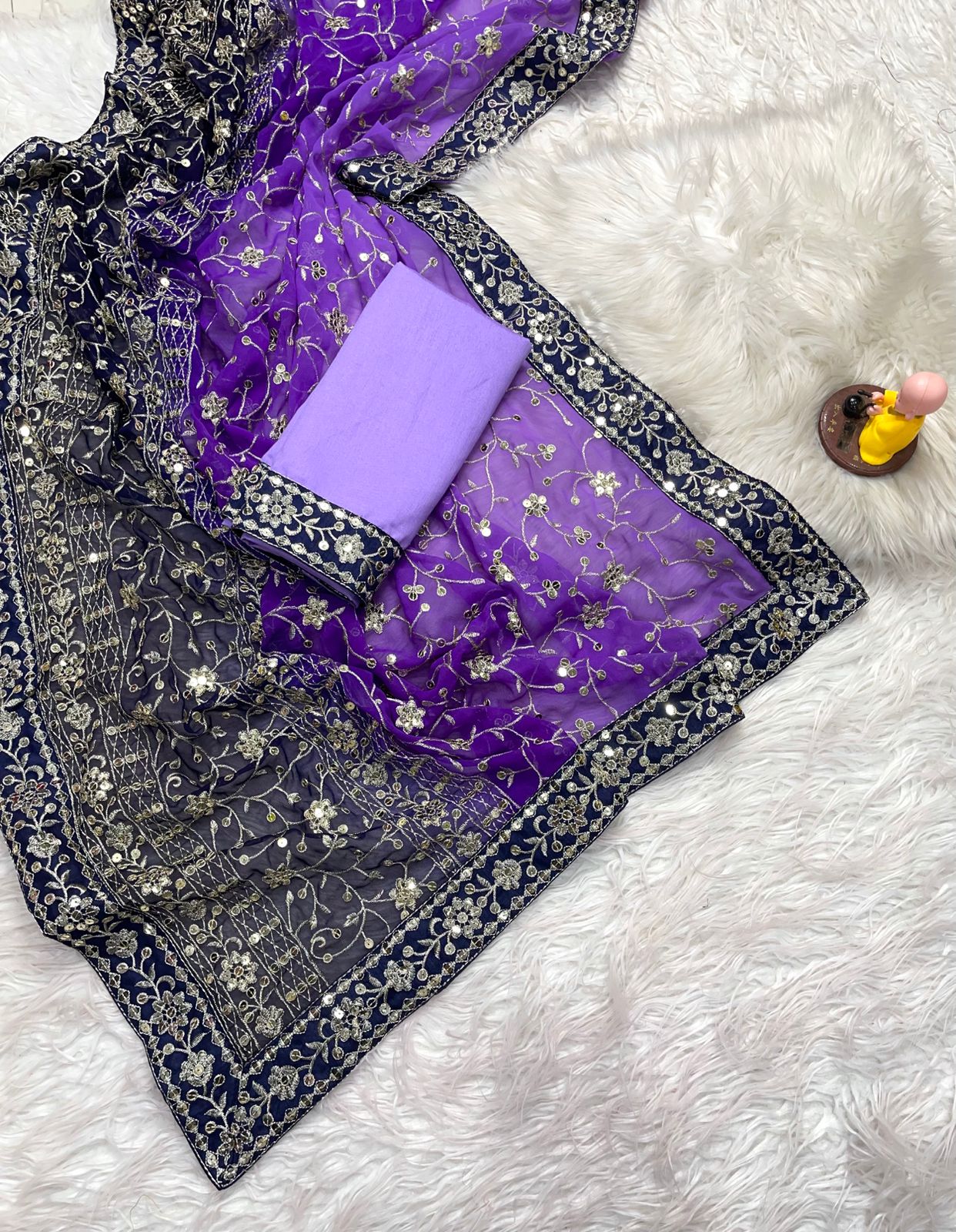 Virat Sarees – Soft Georgette Saree with 7mm Sequin & Thread Embroidery | Heavy Mono Banglory Embroidered Blouse