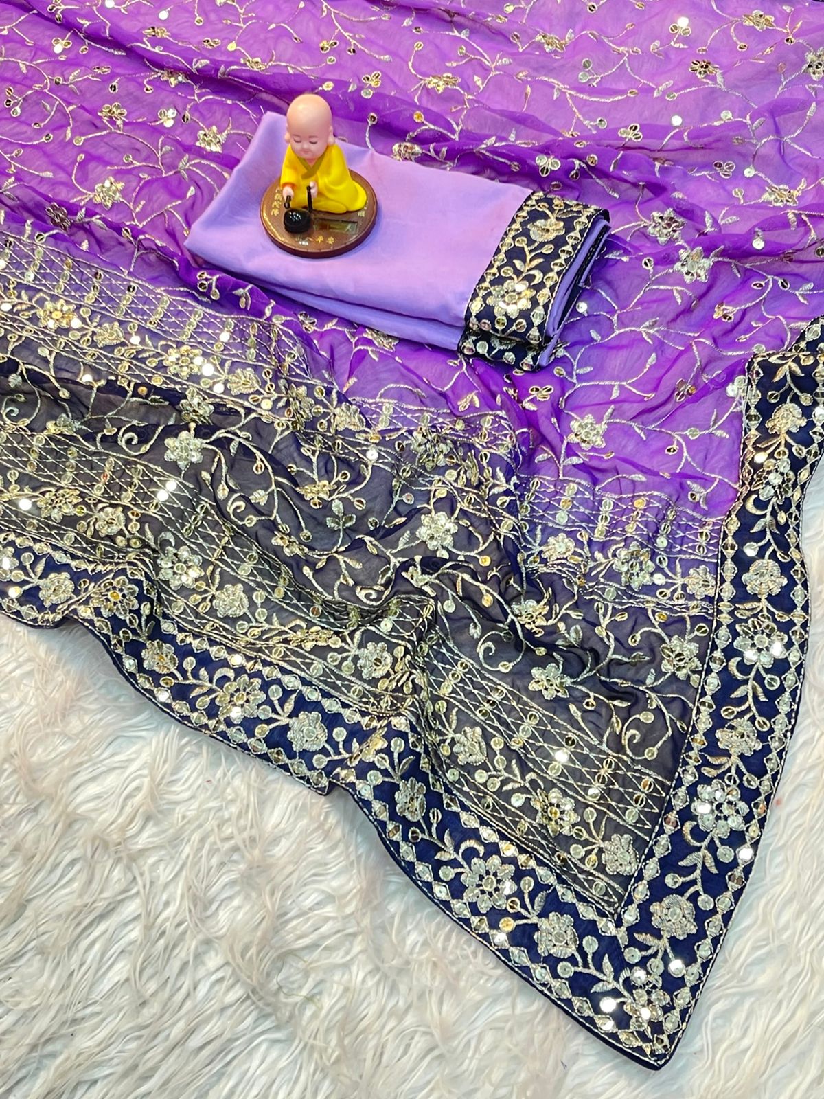 Virat Sarees – Soft Georgette Saree with 7mm Sequin & Thread Embroidery | Heavy Mono Banglory Embroidered Blouse