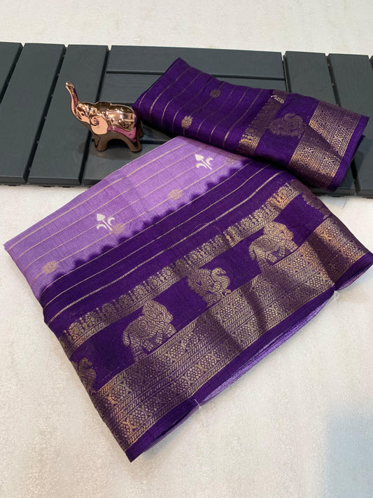 Ikkat Printed Heavy Cotton Silk Saree with Woven Border & Butti Print Blouse – 6.3m Traditional Drape