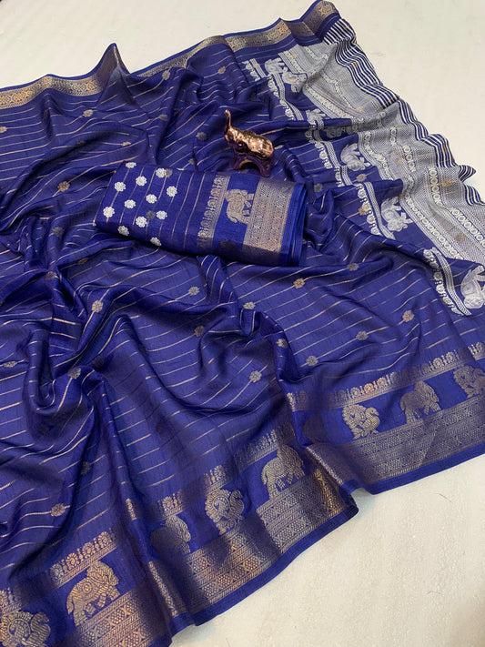 Heavy Cotton Silk Print Saree with Woven Border & Butti Blouse