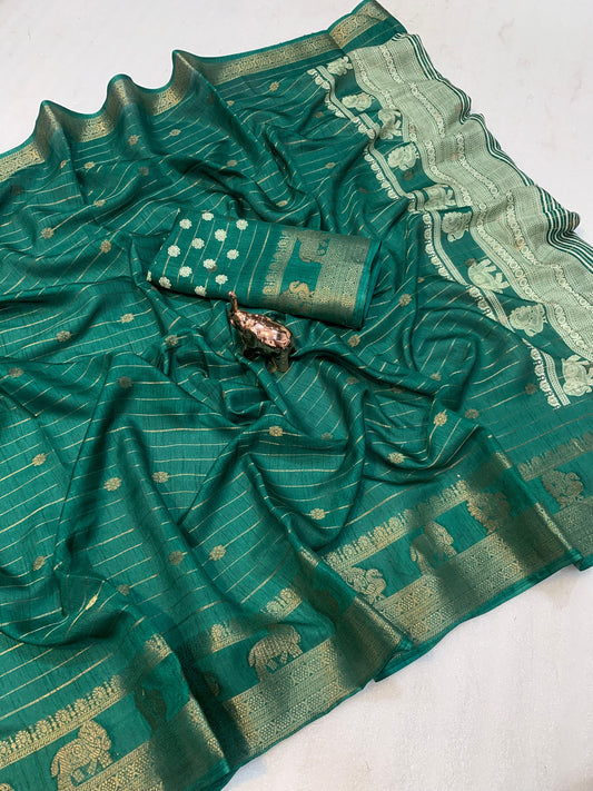 Heavy Cotton Silk Print Saree with Woven Border & Butti Blouse