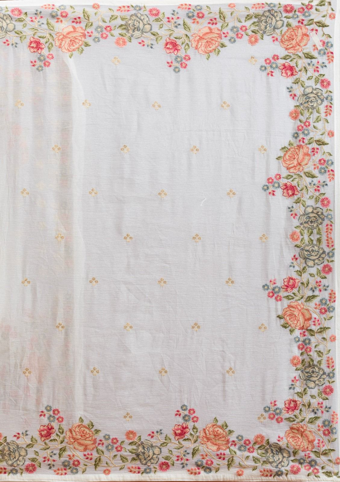 Soft Crunchy Chiffon Saree with Multi-Thread Embroidery & Piping Lace Border – With Embroidered Satin Blouse