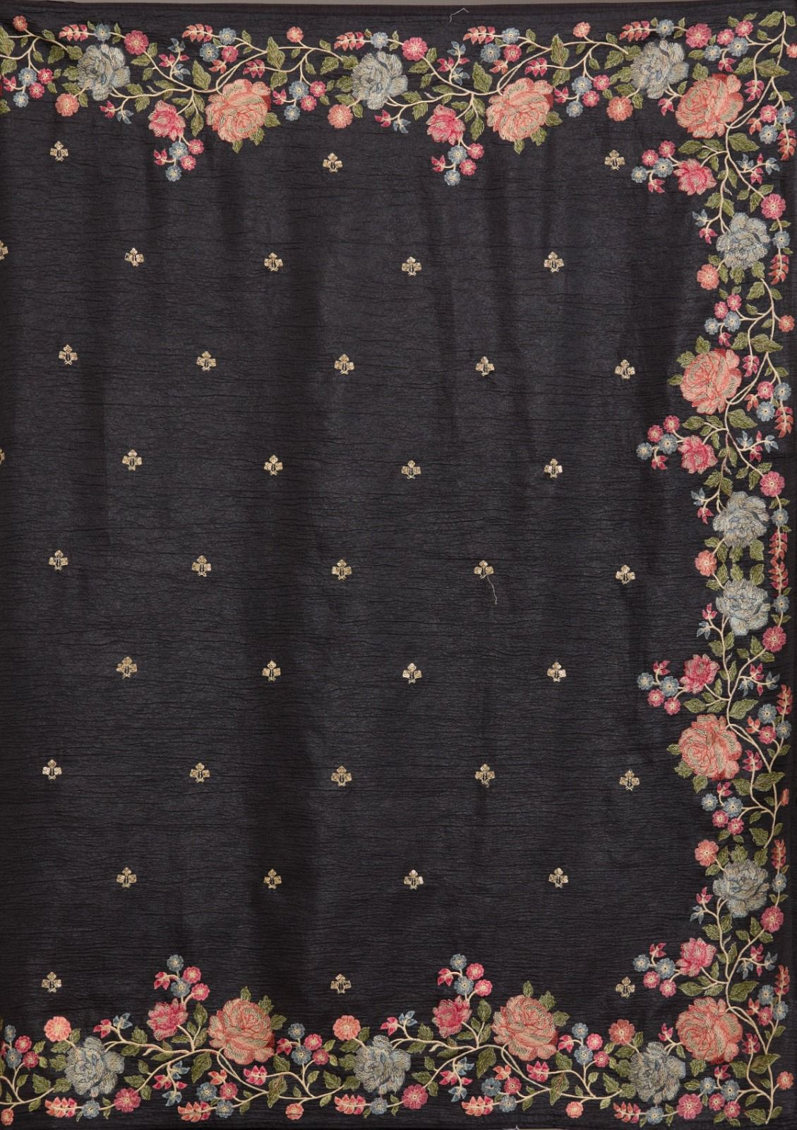 Soft Crunchy Chiffon Saree with Multi-Thread Embroidery & Piping Lace Border – With Embroidered Satin Blouse