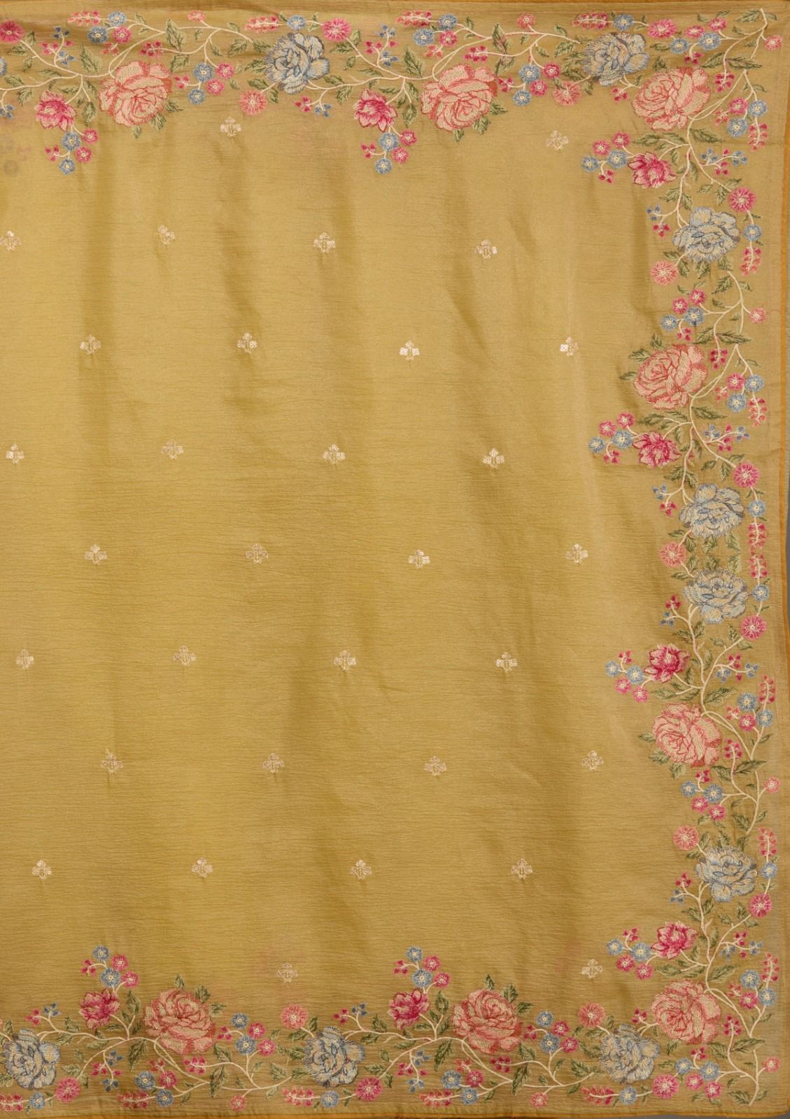 Soft Crunchy Chiffon Saree with Multi-Thread Embroidery & Piping Lace Border – With Embroidered Satin Blouse
