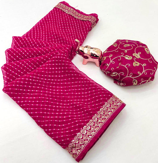 Heavy Georgette Sequin Work Saree with Fancy Lace Border & Matching Sequin Blouse