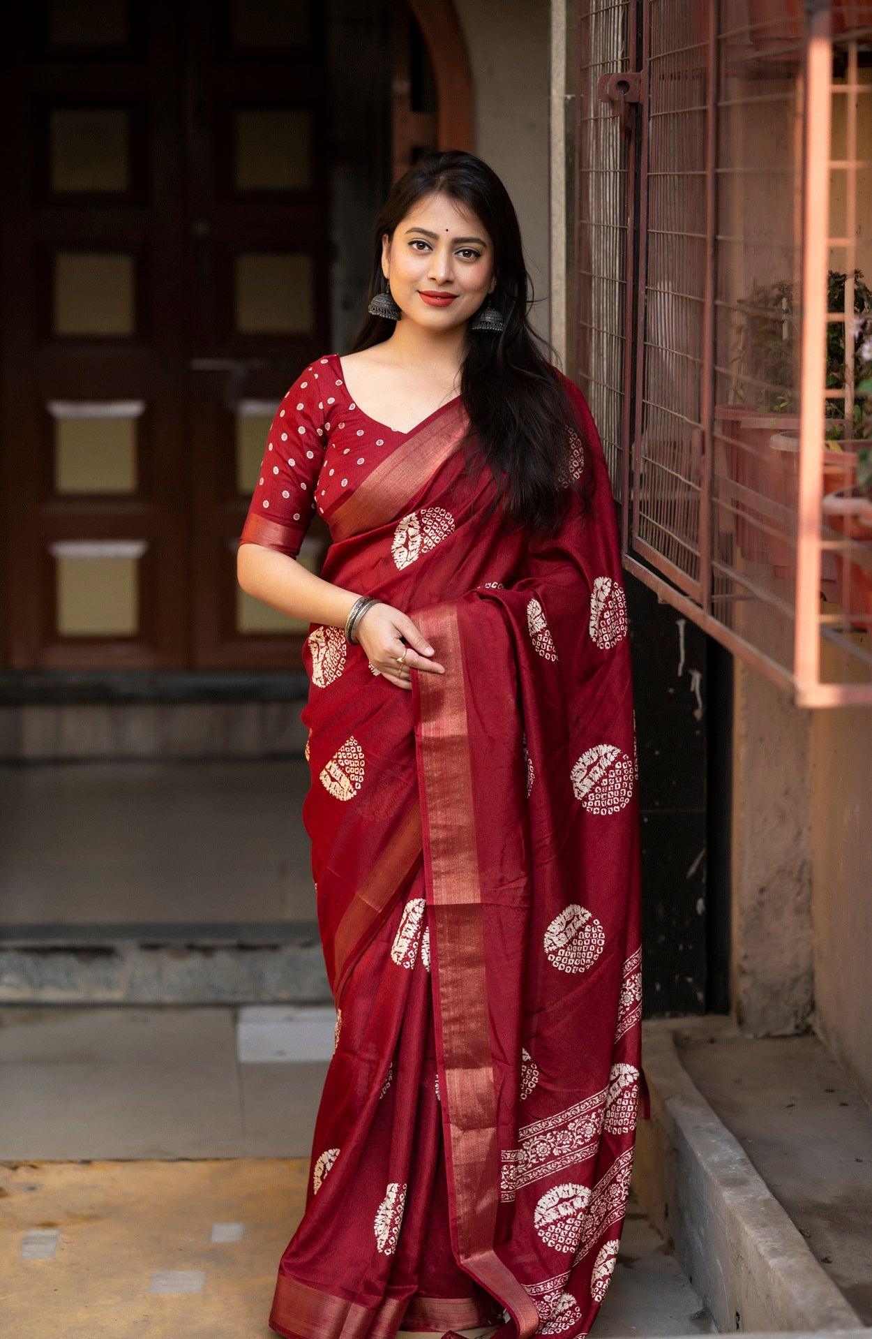 soft cotton crape batik prints with zari pattu woven border - Swaraas