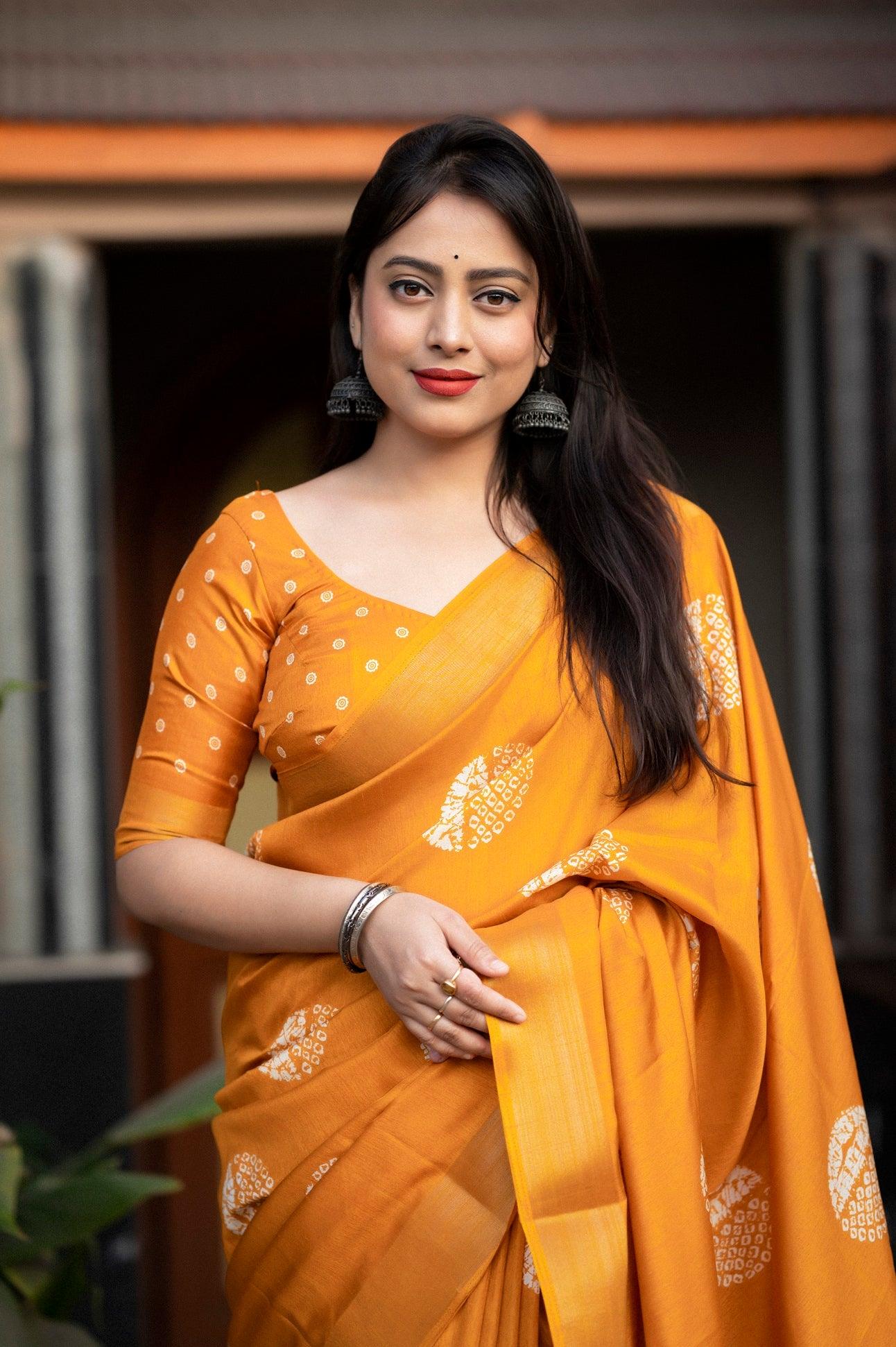 soft cotton crape batik prints with zari pattu woven border - Swaraas