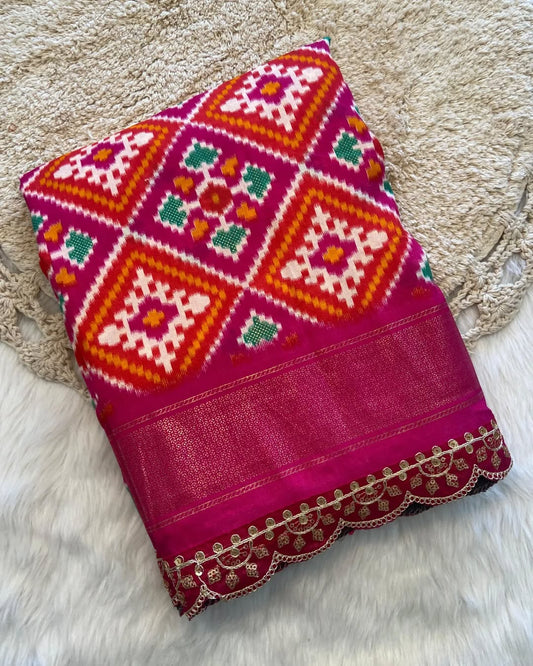 Very very pretty soft silk sarees with all over eye catchy ikkath prints with awesome two sides printed border - Swaraas