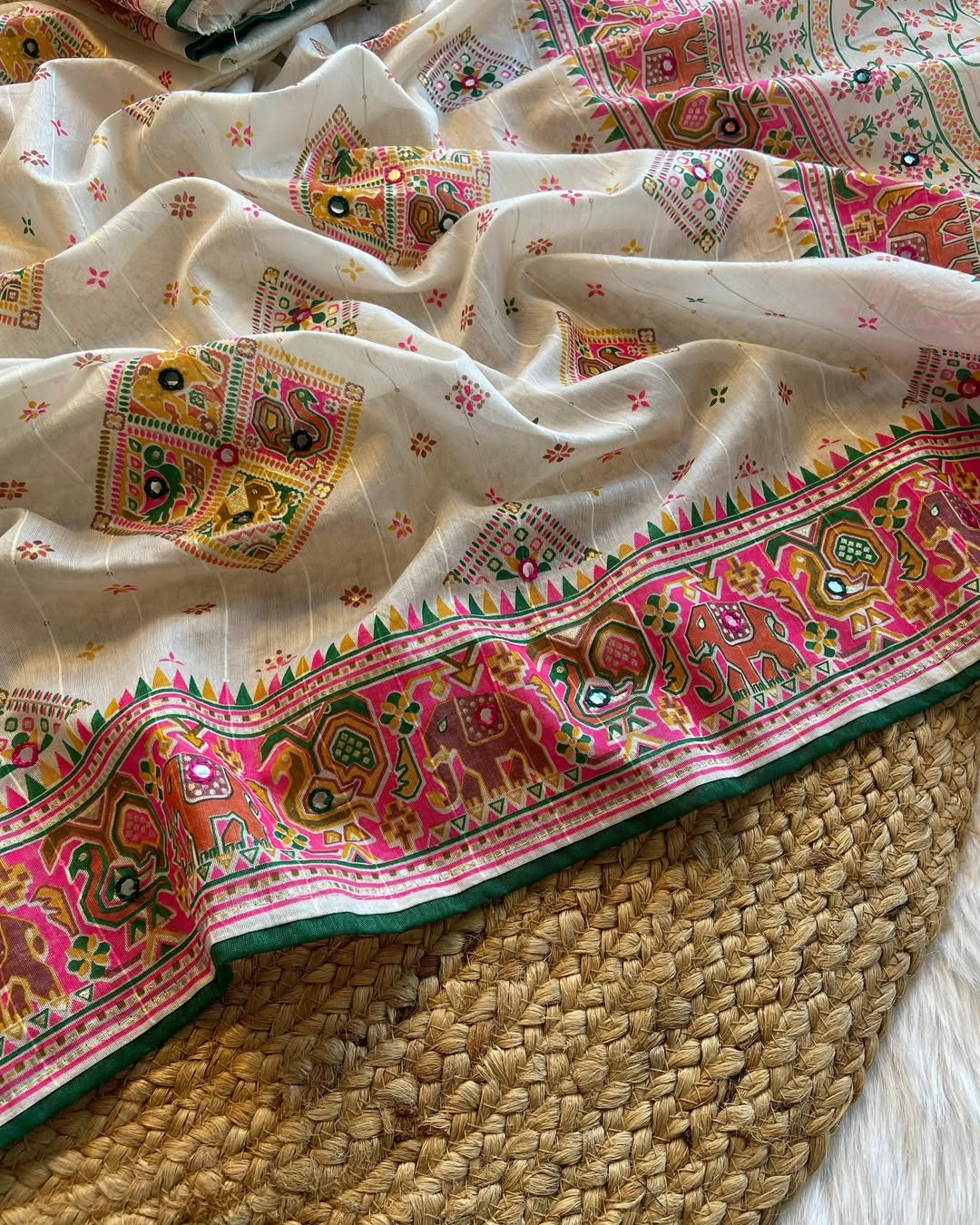 soft silk Rajwadi cotton saree with lagdi patta saree - Swaraas