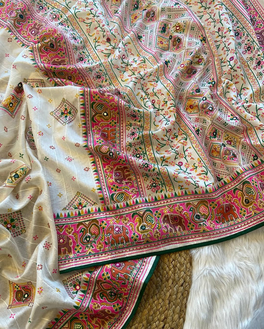 soft silk Rajwadi cotton saree with lagdi patta saree - Swaraas