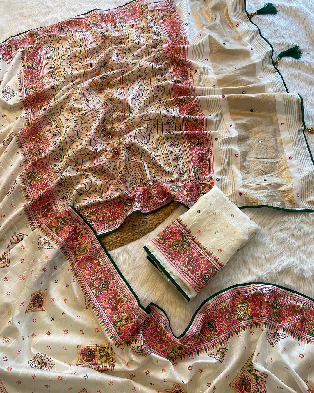 soft silk Rajwadi cotton saree with lagdi patta saree - Swaraas