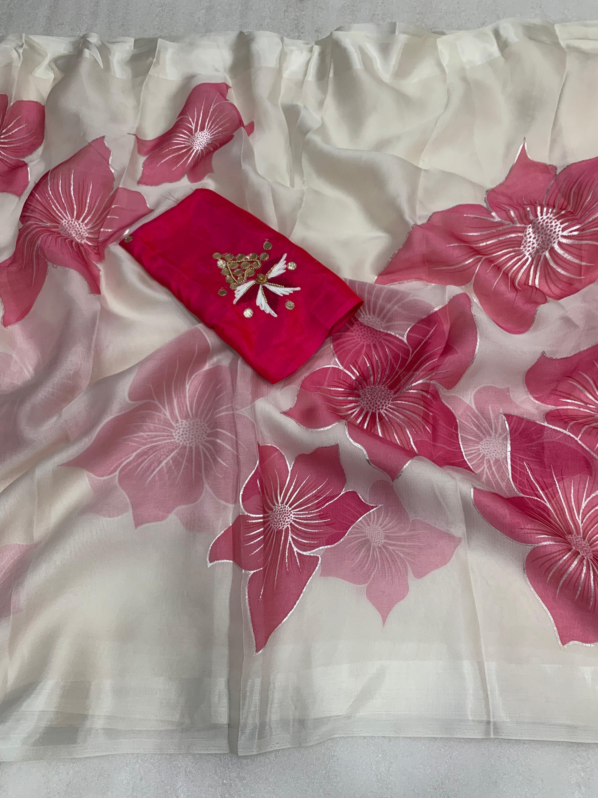 Pure Soft Organza Beautiful print with foil outline allover saree | SWARAAS | TANISHQ - Swaraas