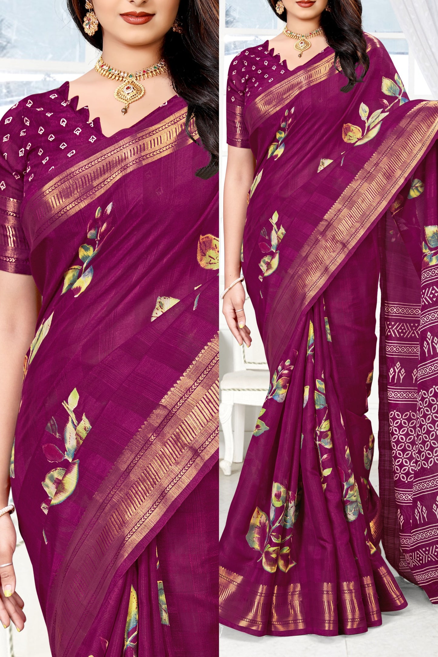 Jaipuri Cotton Rajwadi Print Saree - Swaraas