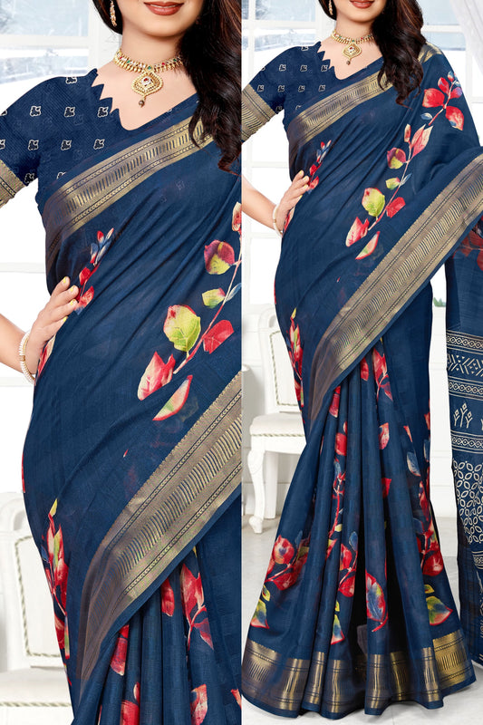 Jaipuri Cotton Rajwadi Print Saree - Swaraas
