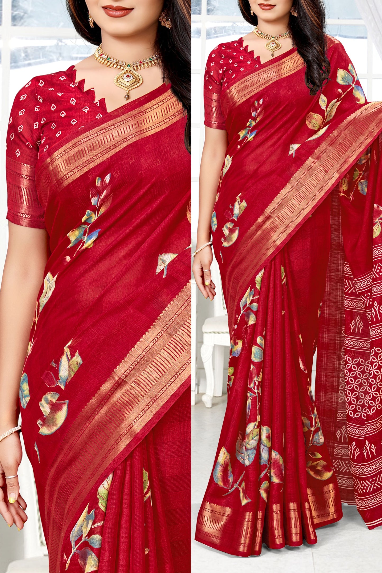 Jaipuri Cotton Rajwadi Print Saree - Swaraas