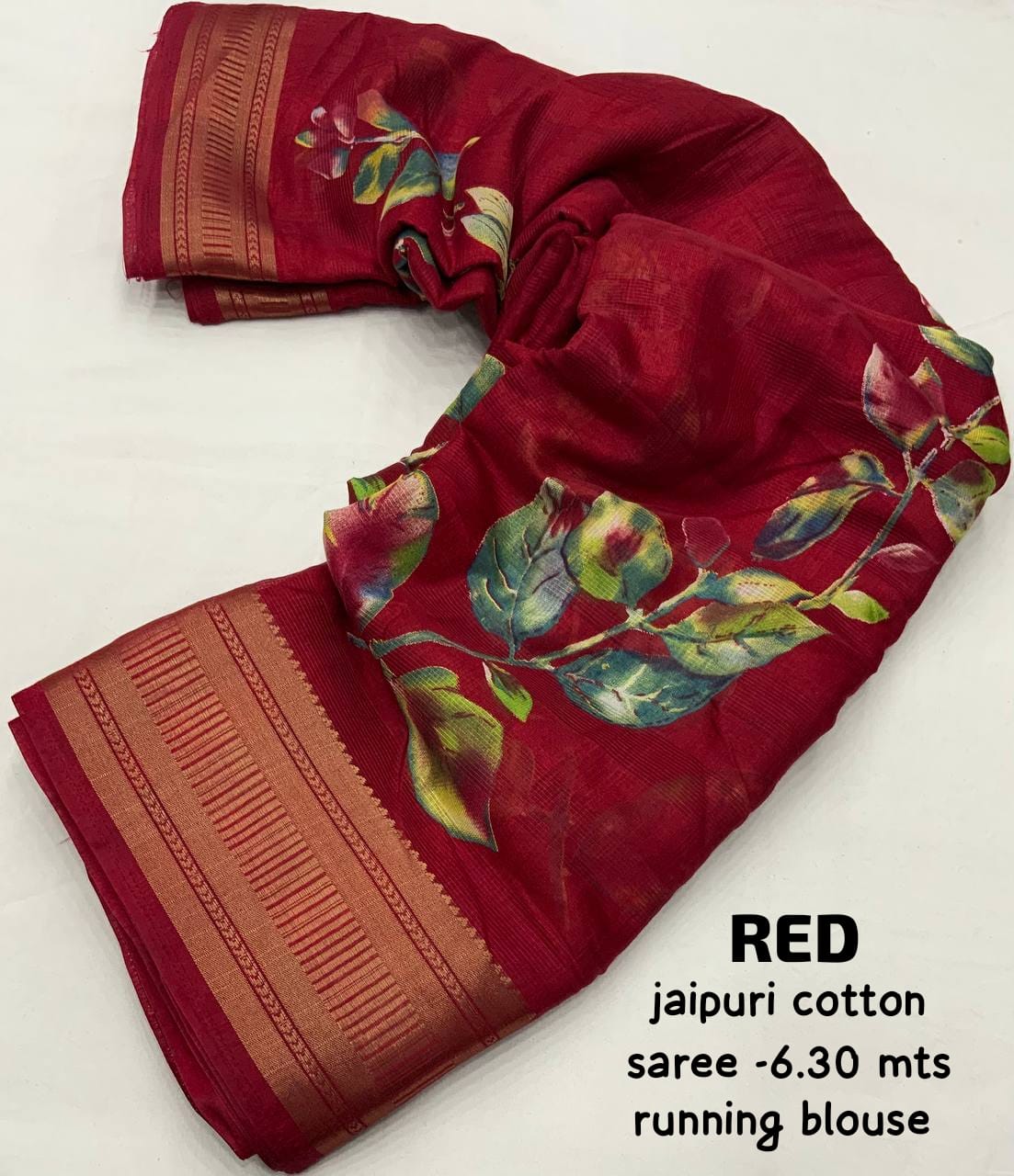 Jaipuri Cotton Rajwadi Print Saree - Swaraas
