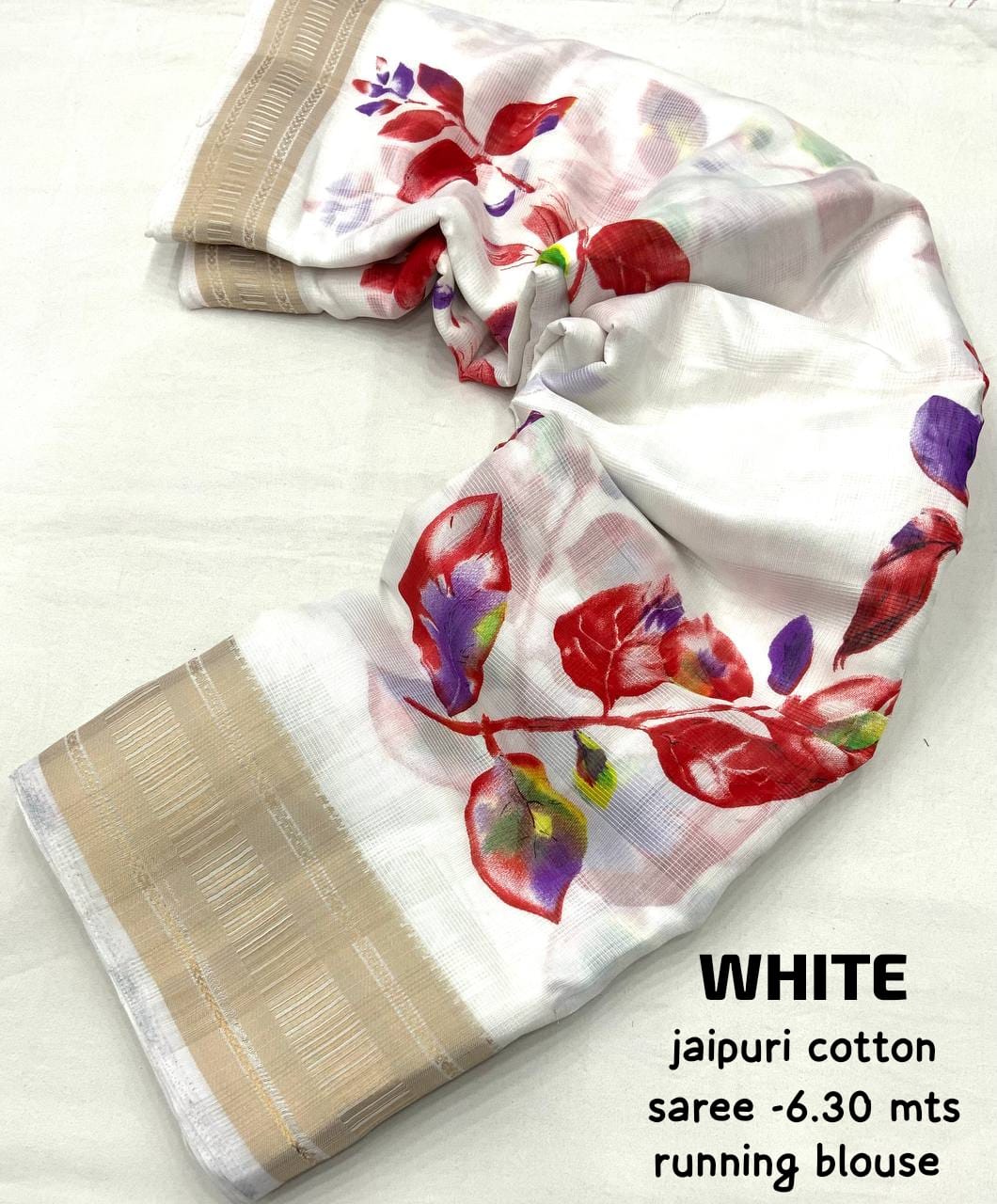 Jaipuri Cotton Rajwadi Print Saree - Swaraas