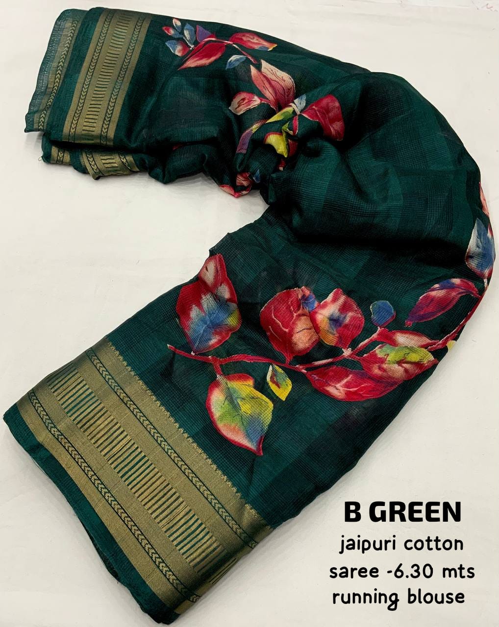 Jaipuri Cotton Rajwadi Print Saree - Swaraas