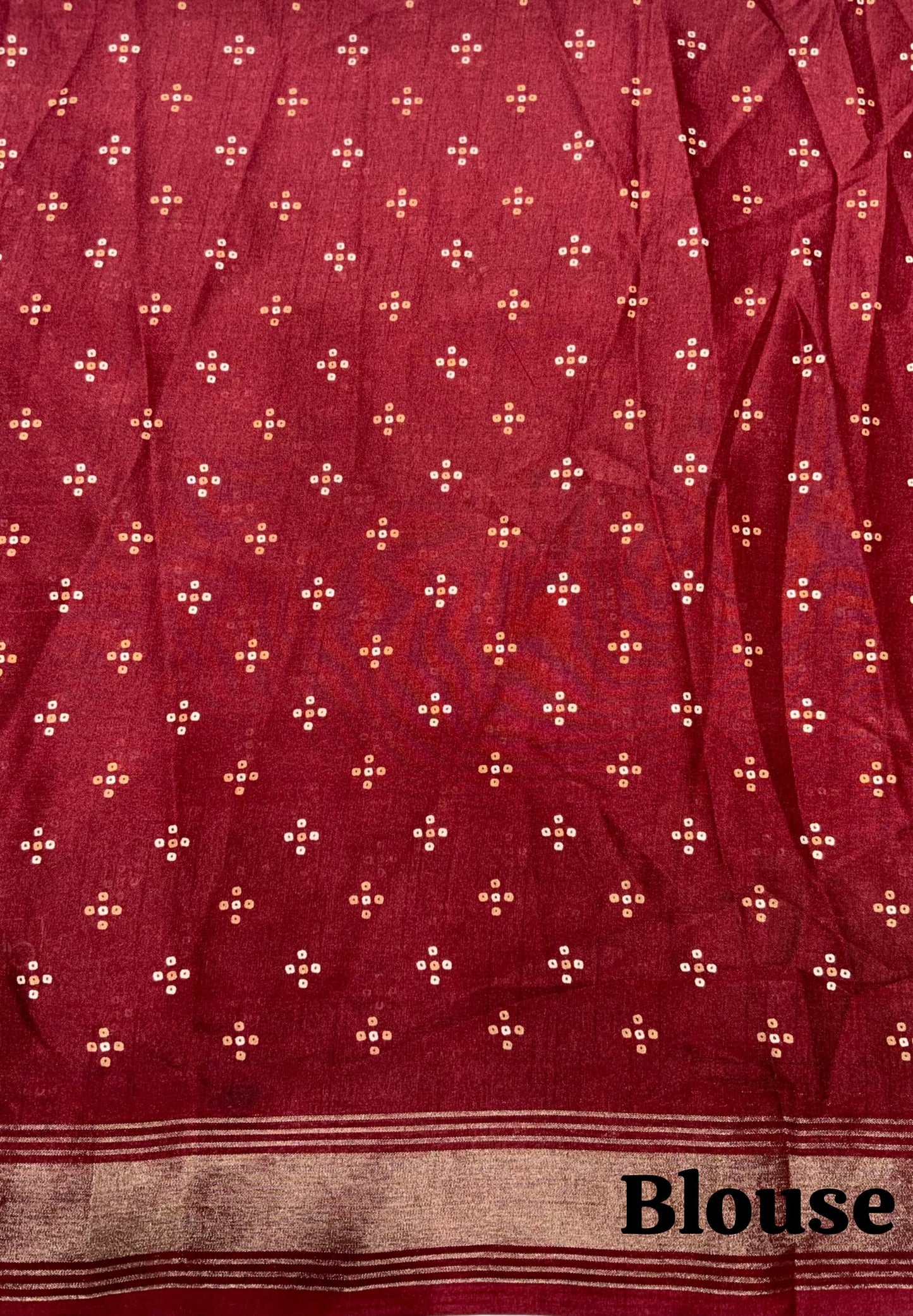 Soft Cotton Crepe Bandhani Print Saree with Mirror Work, Zari Border & Tassels – Swaraas.in
