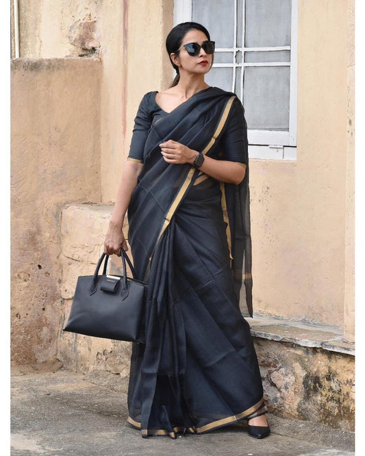 Kota Doriya Silk Saree with Gold Border & Matching Blouse – Elegant Daily & Festive Wear | Swaraas.in