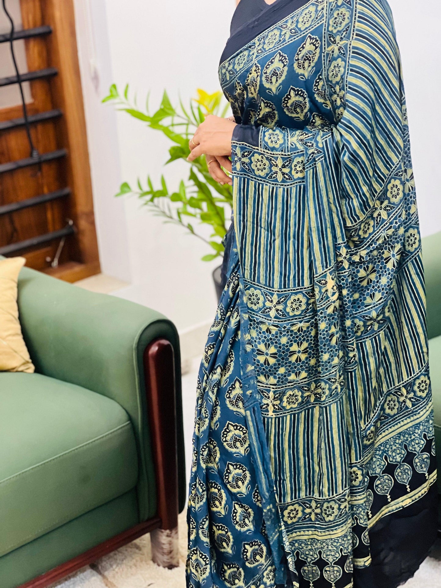 Ajrakh Print Soft Cotton Saree with All-Over Digital Print – Perfect for Festive & Party Wear | Swaraas.in