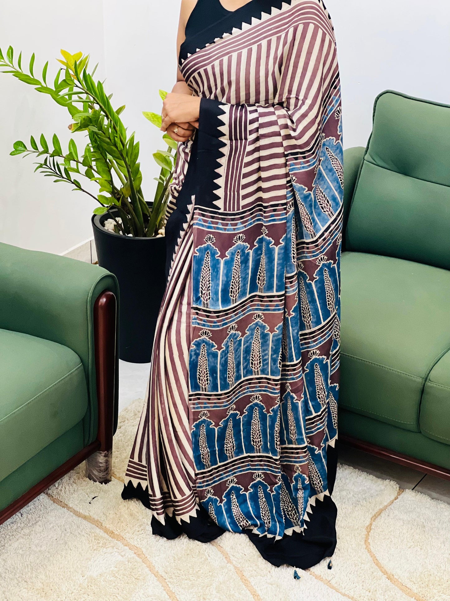 Ajrakh Print Soft Cotton Saree with All-Over Digital Print – Perfect for Festive & Party Wear | Swaraas.in