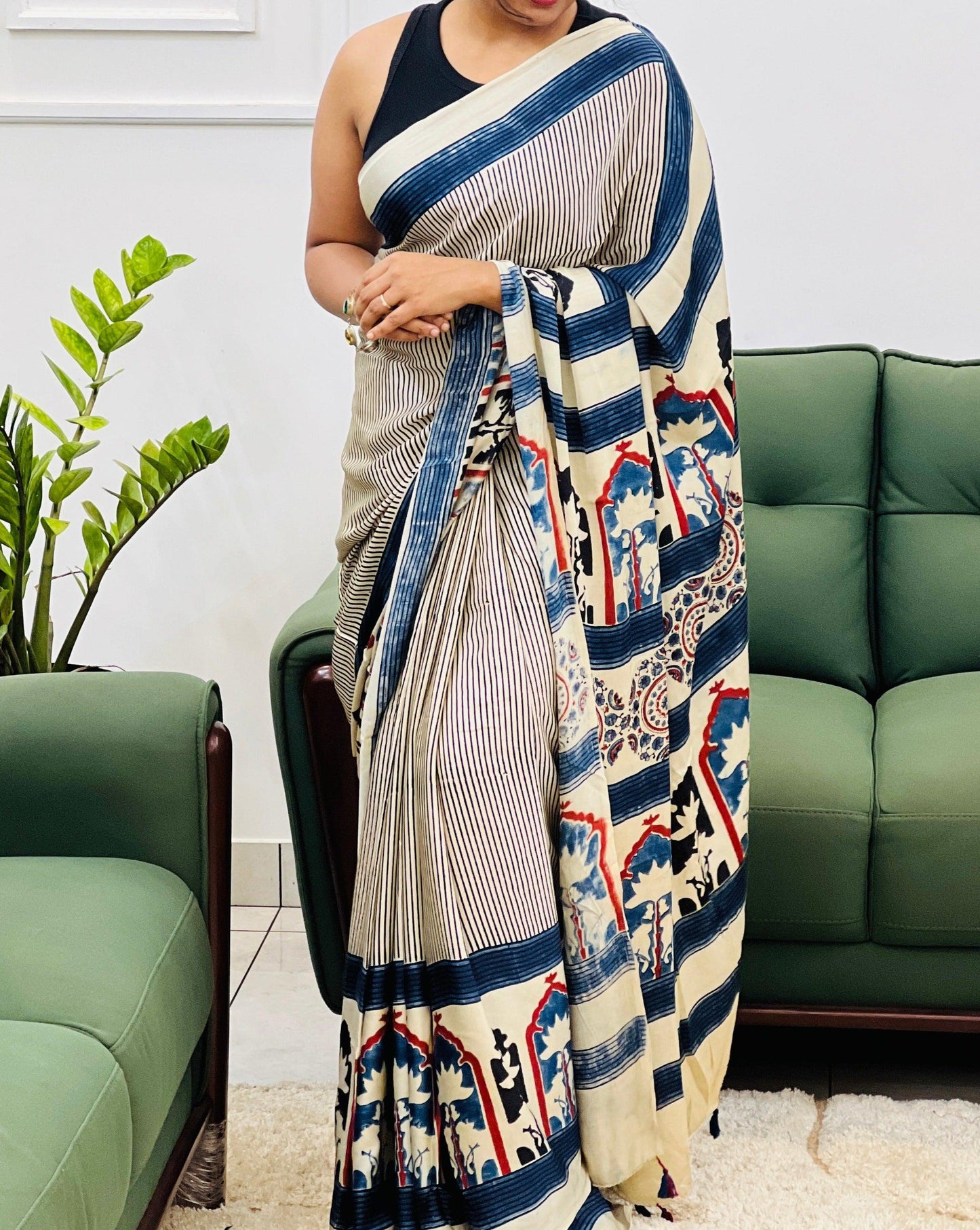 Ajrakh Print Soft Cotton Saree with All-Over Digital Print – Perfect for Festive & Party Wear | Swaraas.in