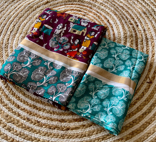 Soft Mul Cotton Saree with Golden Zari Border & Running Contrast Blouse – Lightweight Daily & Festive Wear | Swaraas.in