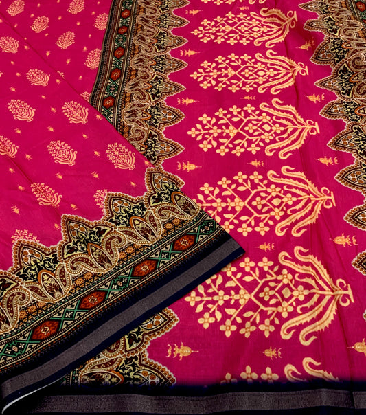Pure Cotton Ajrakh Print Saree with Traditional Handcrafted Design – Soft & Breathable Ethnic Wear | Swaraas.in