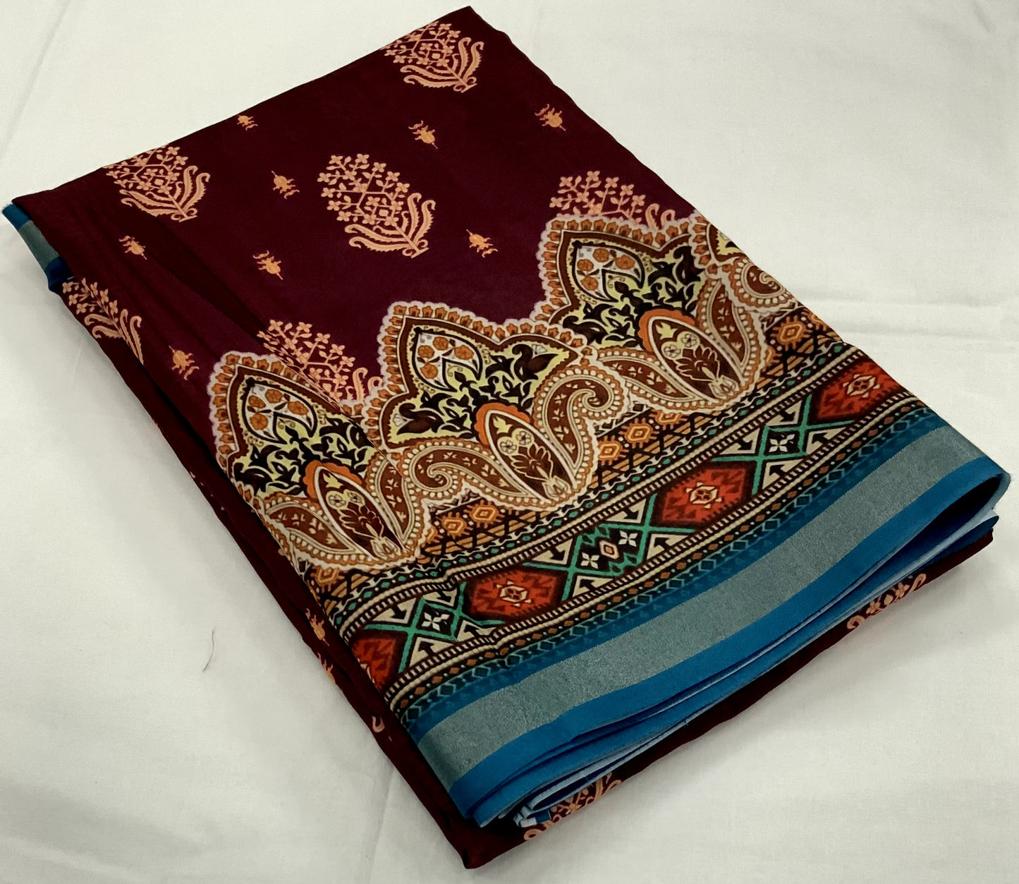 Pure Cotton Ajrakh Print Saree with Traditional Handcrafted Design – Soft & Breathable Ethnic Wear | Swaraas.in
