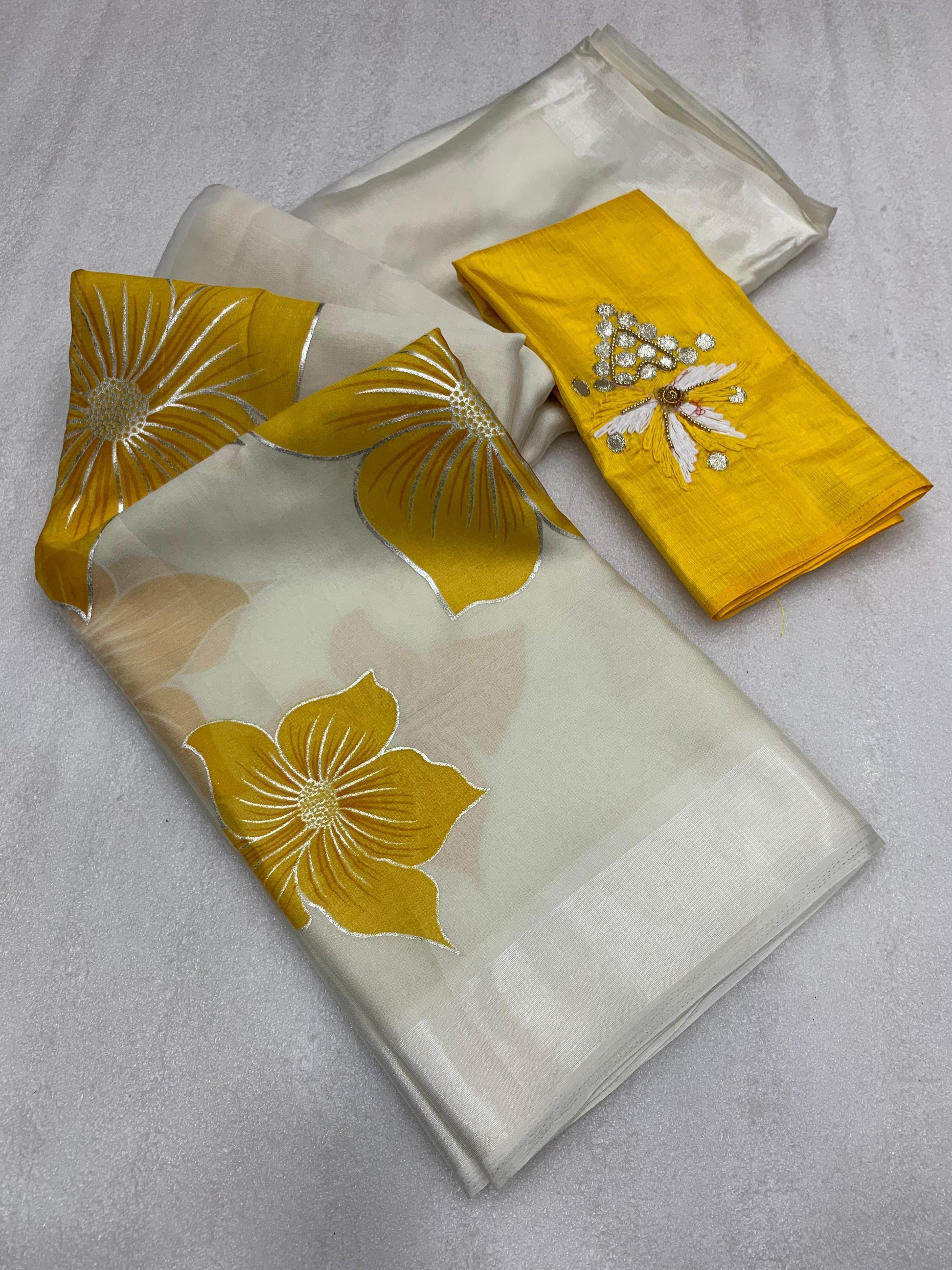 Pure Soft Organza Beautiful print with foil outline allover saree | SWARAAS | TANISHQ - Swaraas