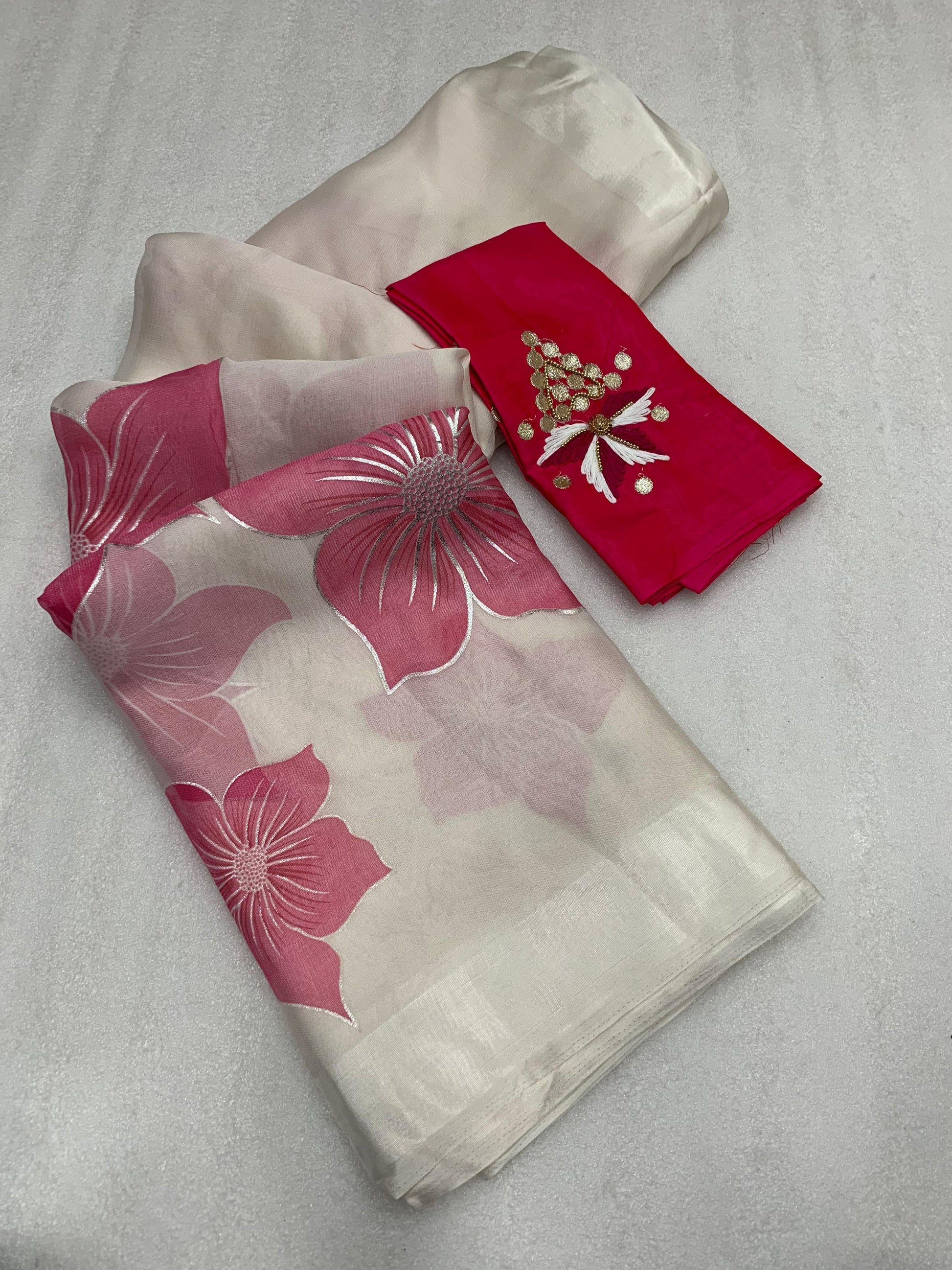 Pure Soft Organza Beautiful print with foil outline allover saree | SWARAAS | TANISHQ - Swaraas