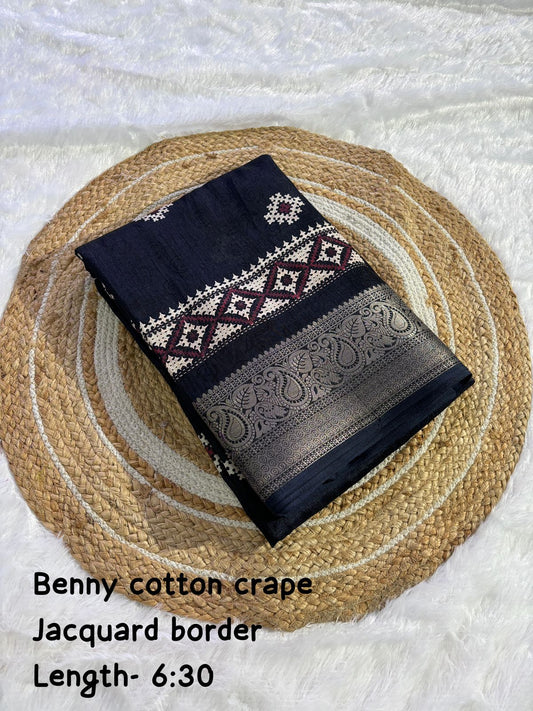 pure benny cotton saree with jacquard border - Swaraas