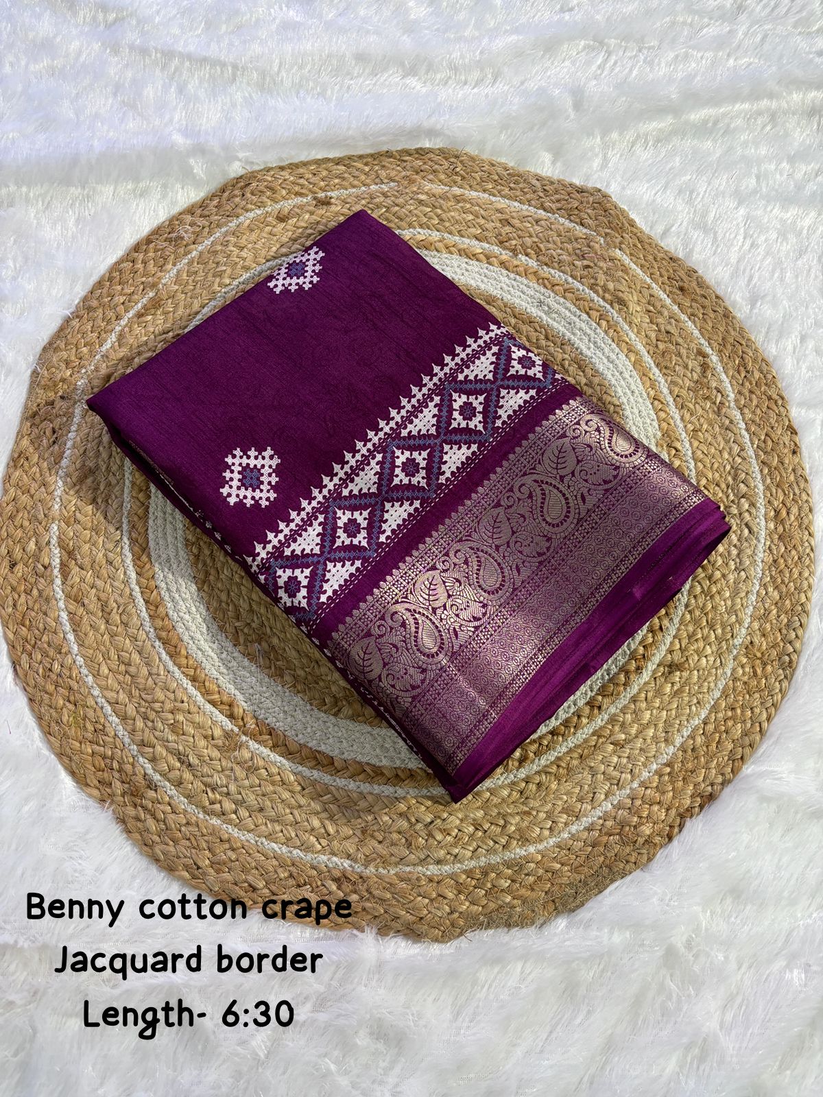 pure benny cotton saree with jacquard border - Swaraas