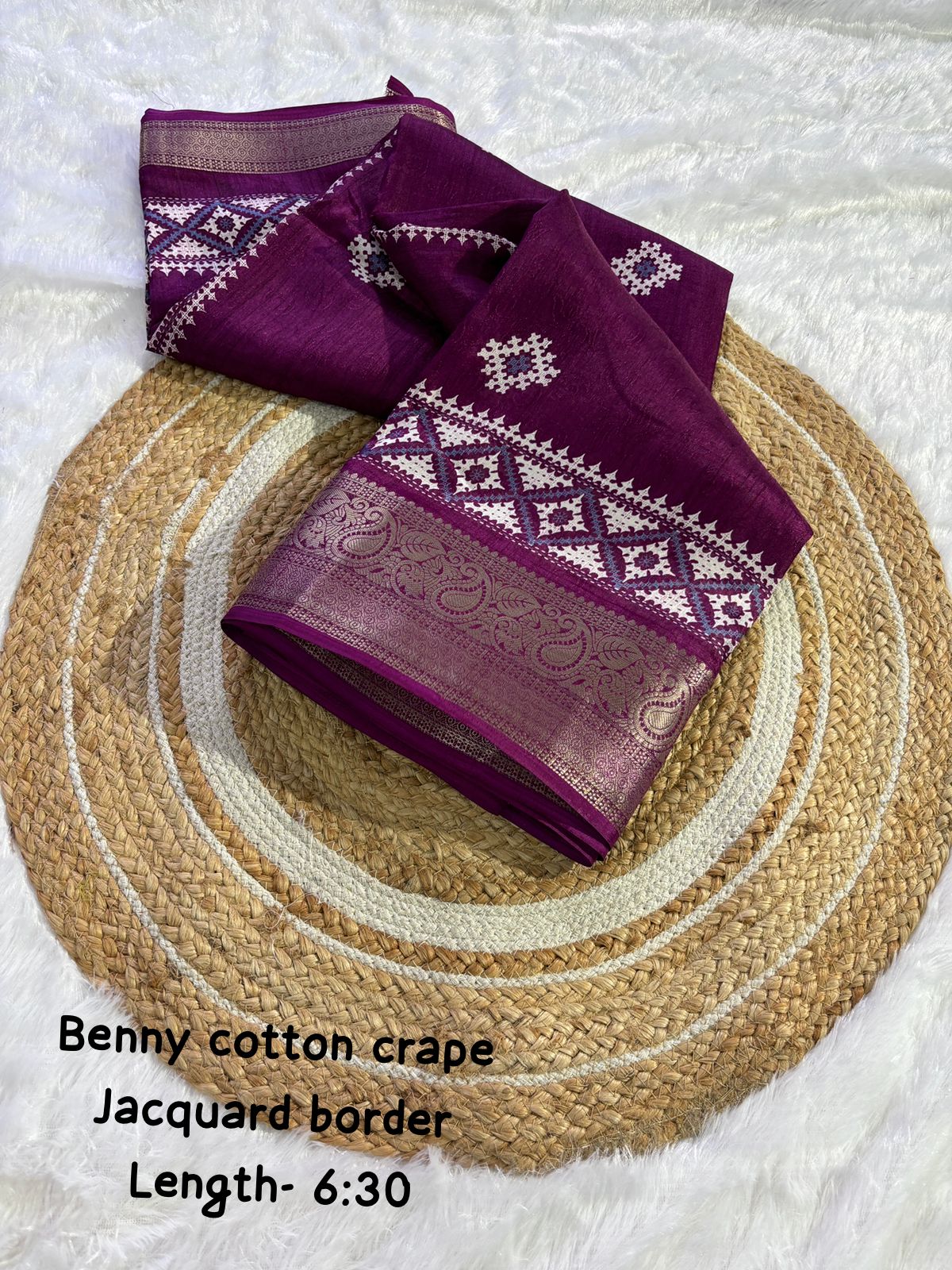 pure benny cotton saree with jacquard border - Swaraas