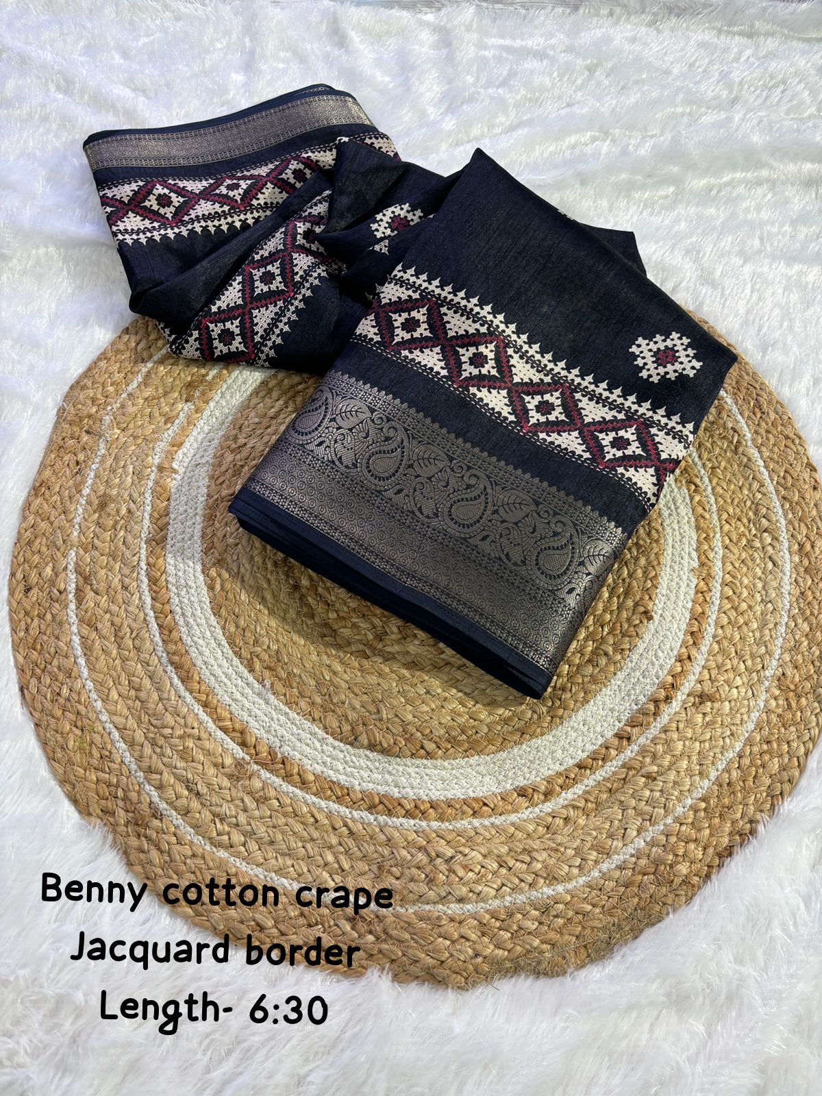 pure benny cotton saree with jacquard border - Swaraas