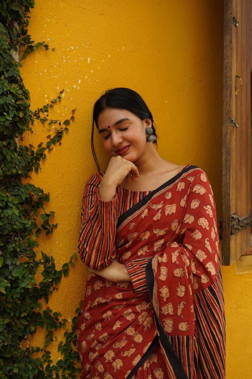 Pure Chanderi Saree With Golden Zari Piping border with beautiful latkan - Swaraas