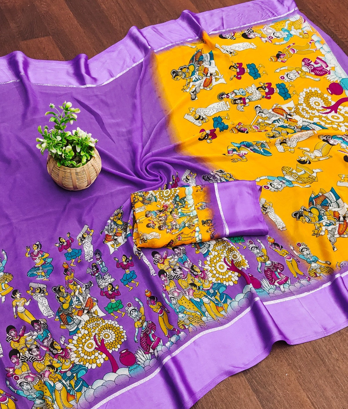 Soft Delta Moss saree with jari satin border - Swaraas