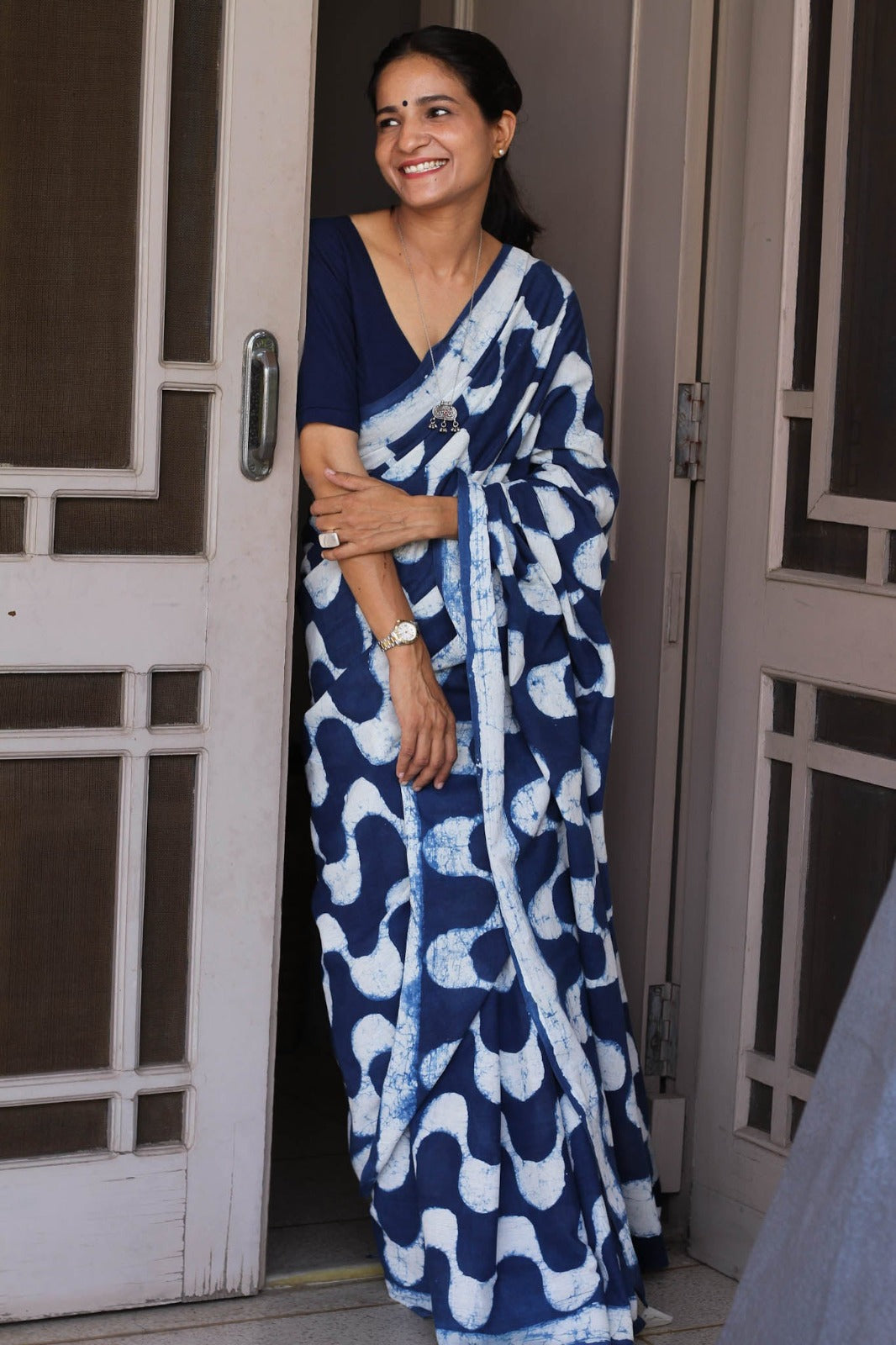 Soft Chanderi Cotton Saree with Digital Print Stripe - Swaraas