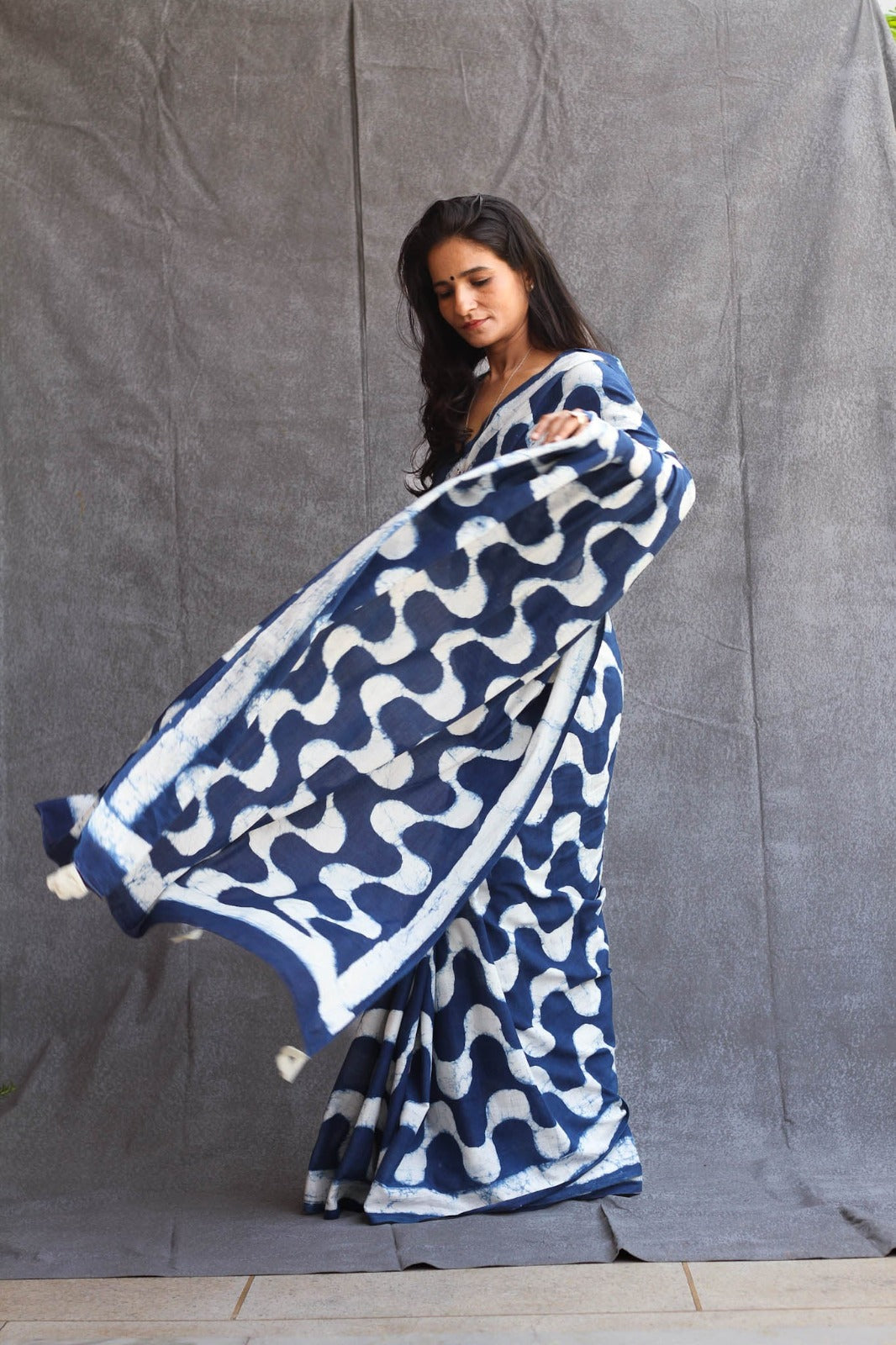 Soft Chanderi Cotton Saree with Digital Print Stripe - Swaraas