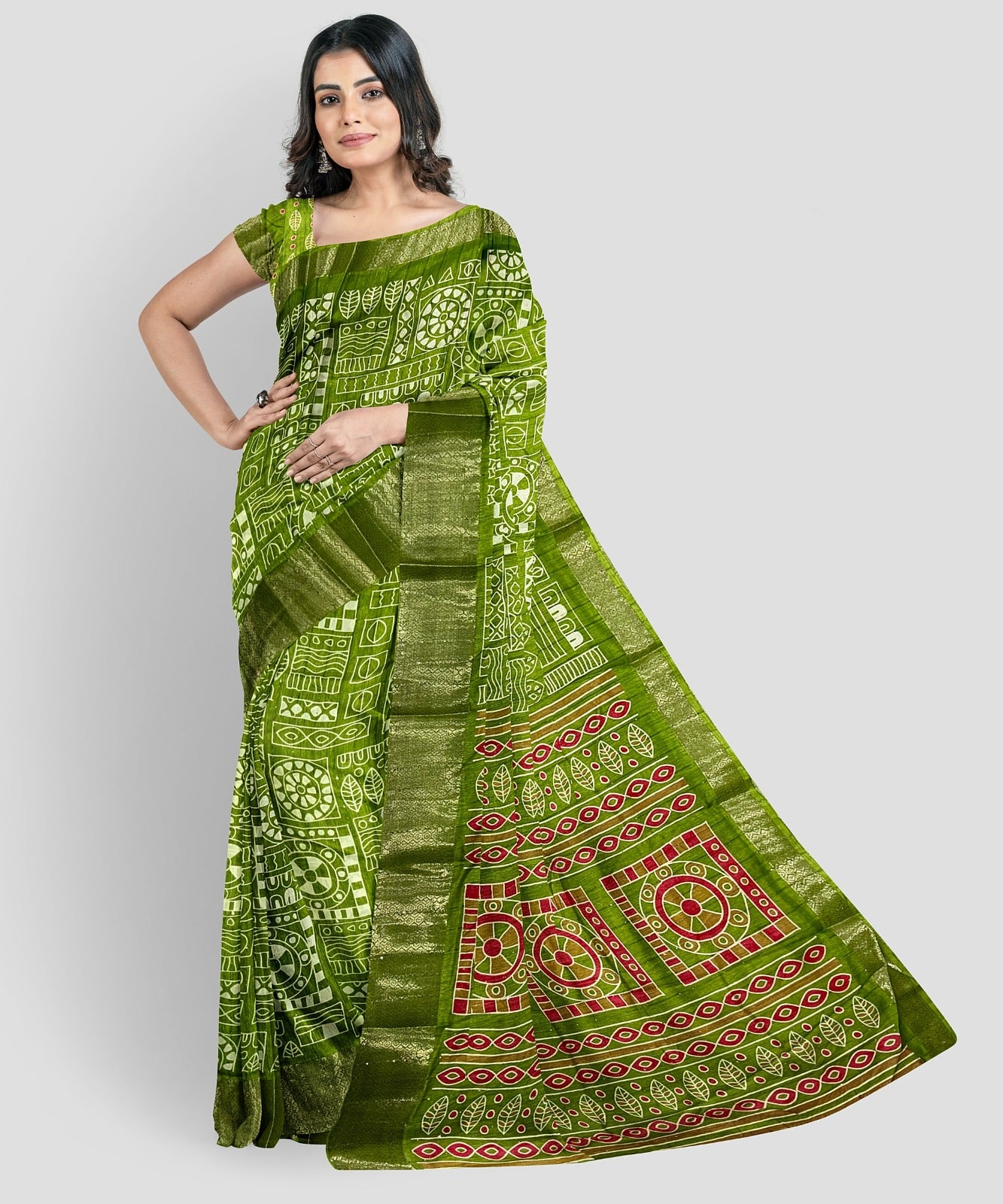 Soft Cotton Crape Saree with woven sequence design all over. - Swaraas